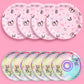 xo, Fetti Y2K Plate Set - 32 Paper Plates, 16 9" plates + 16 7" plates | Birthday Party, Retro CD 90s 2000s Theme, Butterfly, Iridescent Foil, Pink
