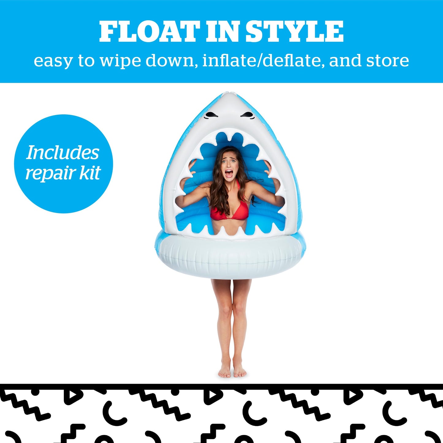 Giant Shark Inflatable Pool Float, Large Novelty Lounge Raft, Blow Up Float for Pool Parties, Outdoor Summer Water Toy for Adults