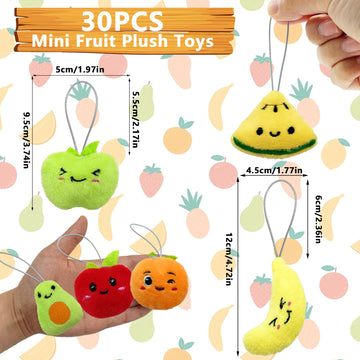 XIPEGPA 30 PCS Cute Mini Fruit Plush Toys Colorful Stuffed Fruits Soft Orange Peach Stuffed Doll for Party Favors Keychain Ornament for Goody Bag