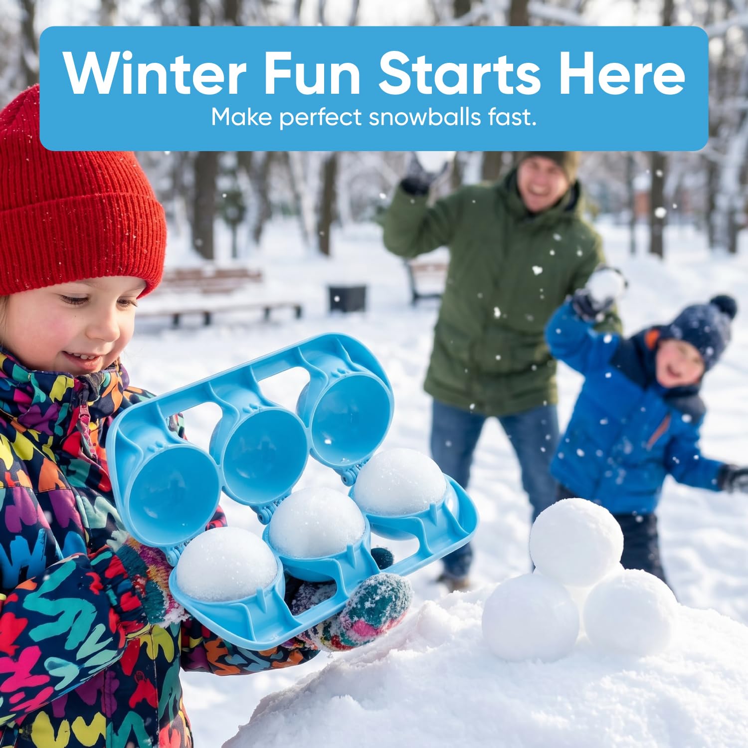Superio Snowball Maker Triple Balls Mold, Sand & Beach Toy for Kids, Light Blue Snowball Maker for Snow, Sandcastle and Outdoor Winter Fun