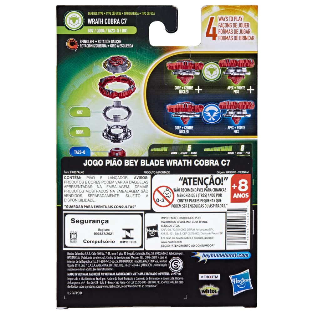 Beyblade Burst QuadDrive Wrath Cobra C7 Spinning Top Starter Pack - Defense/Attack Type Battling Game with Launcher, Toy for Kids