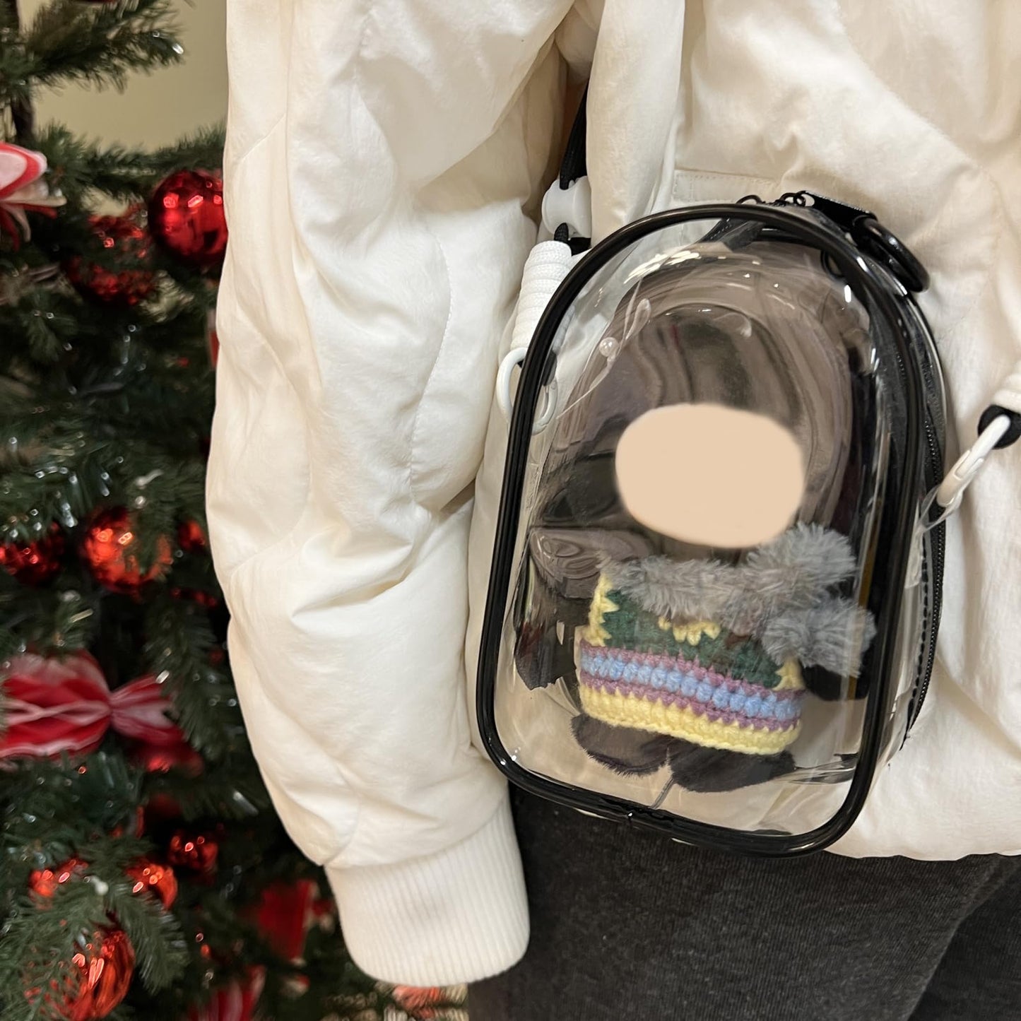 CAIMOREE Clear Figure Display Bag with Keychain and Lanyard, Protective Doll Case, 15cm/5.91in Crossbody Doll Storage Bag