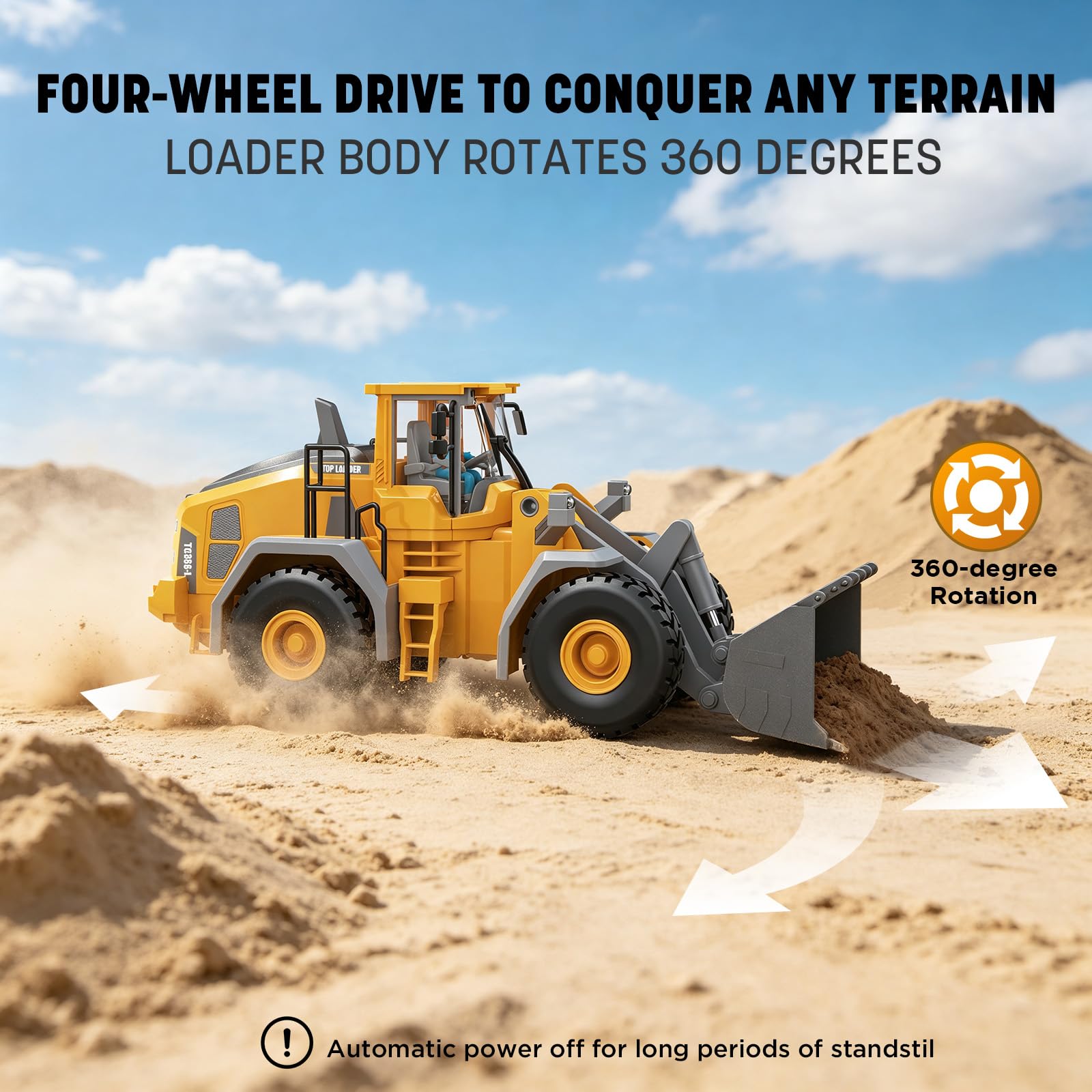 KIDMARKT Metal RC Wheel Loader Toy | 9-Channel Remote Control Construction Truck with Realistic Lights & Sounds, 1:20 Scale Rechargeable Vehicle