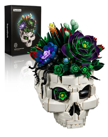Succulent Skull Planter Flowers Building Set, Botanical Skeleton Pot Collection Building Kit, Horror Plants Home Office Table Decoration Blocks Toys