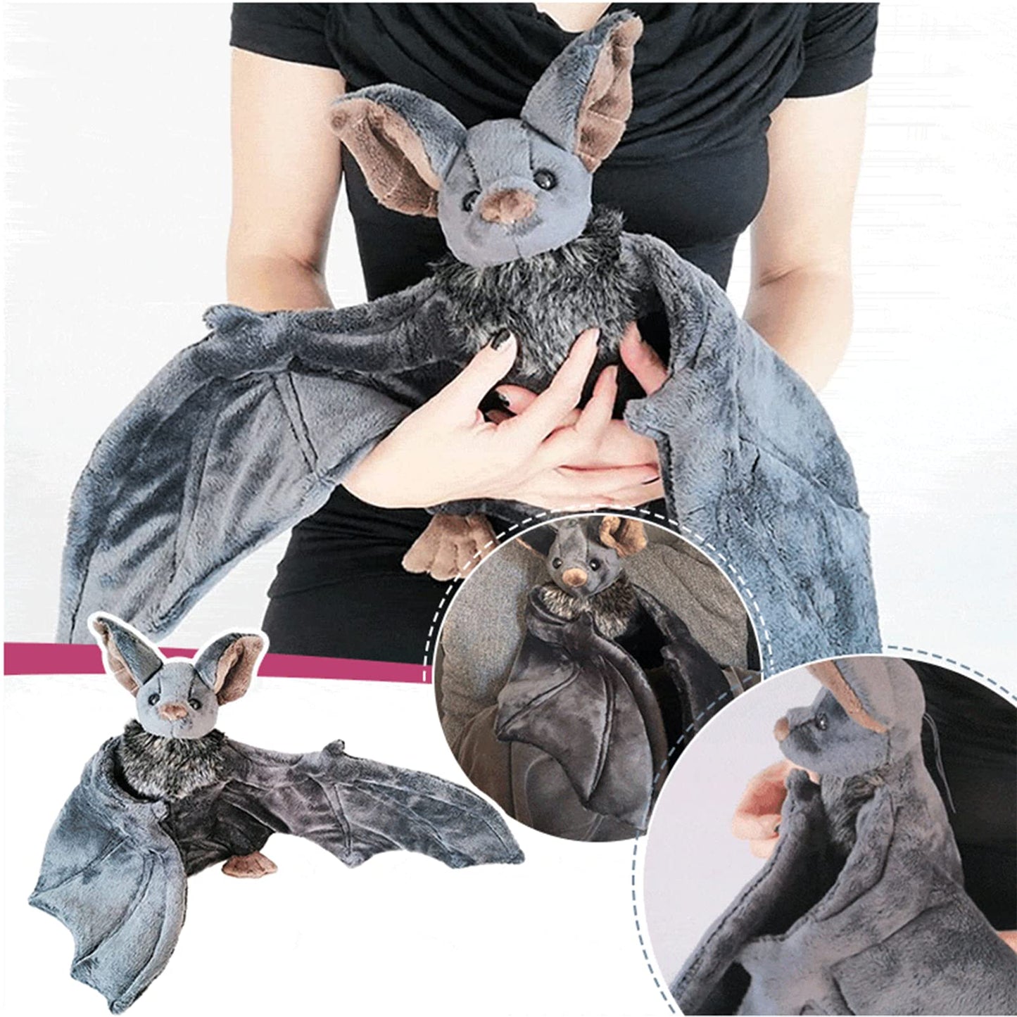 Enivtfz 12" Large Bat Plush Toys, Creepy Goth Bat Stuffed Animal Lifelike Bats Plushie Doll Gothic Bat Soft Hugging Plush for Halloween Easter