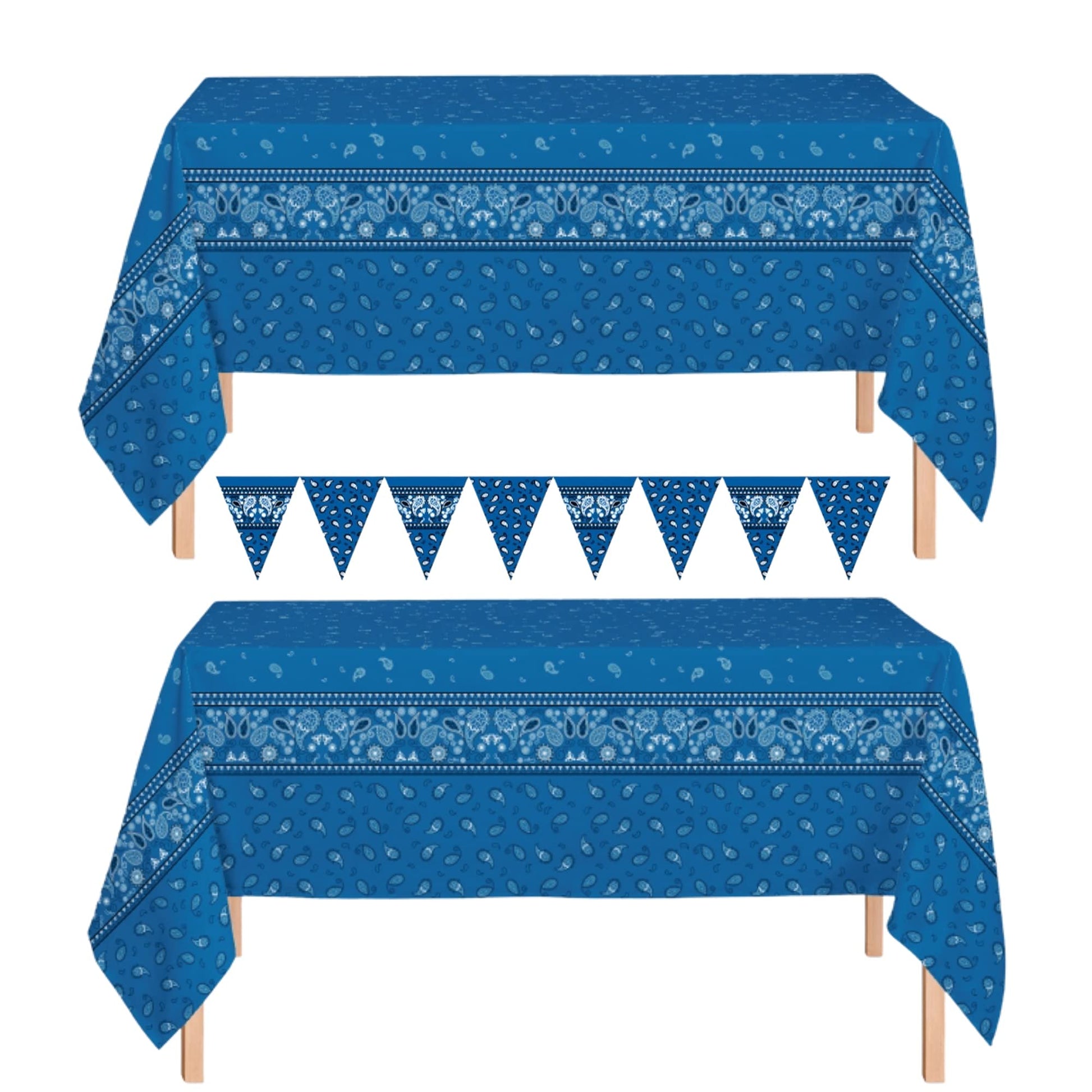 Oojami Cowboy Tablecloth 4 Pack - Western Bandana Plastic Table Cover 54" x 108" with 2 Pennant Banners, Disposable Waterproof Country Tablecloths