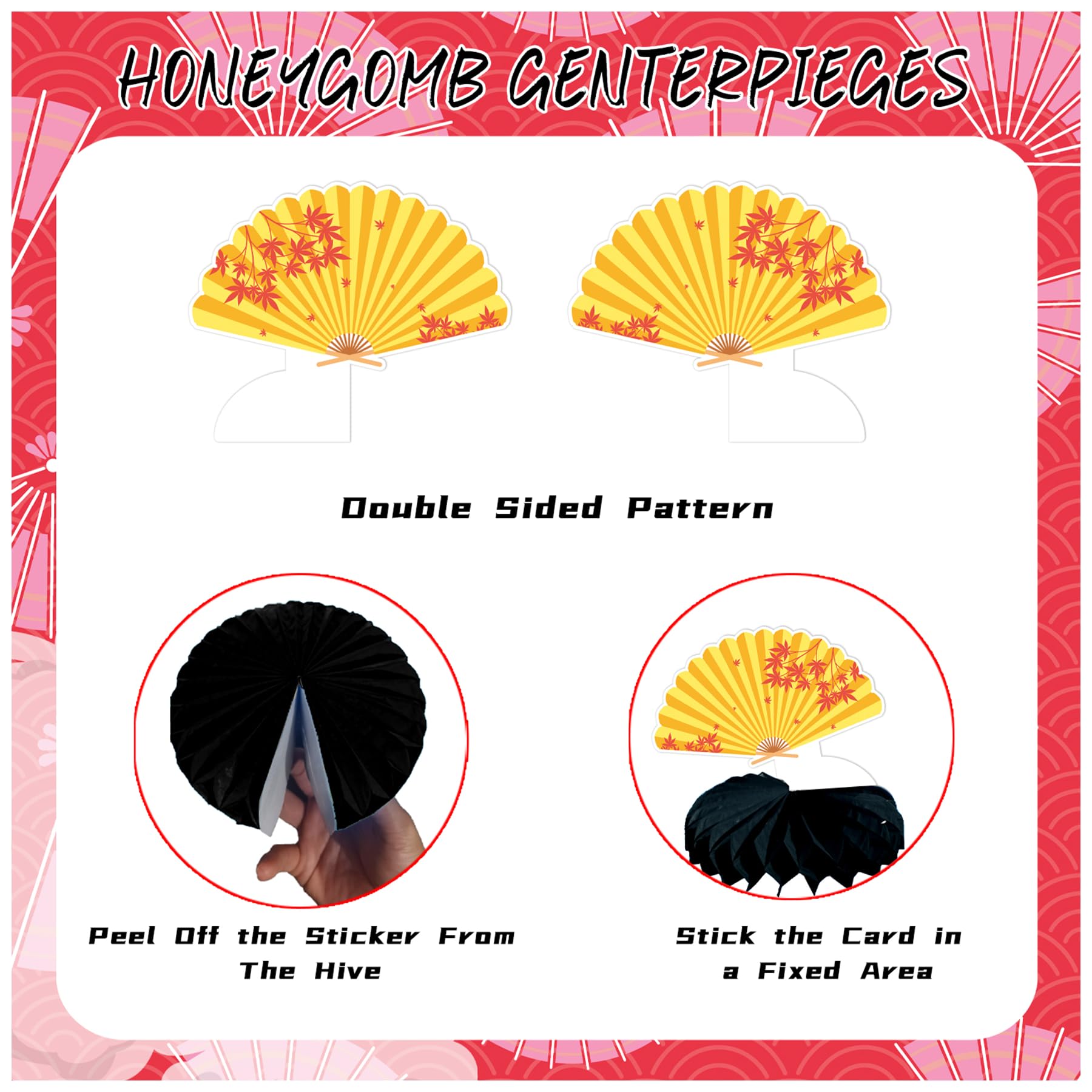 9 Pcs Folding Fans Honeycomb Centerpieces Japanese Folding Fans Birthday Centerpiece Decorations Folding Fans Table Decorations for Folding Fans Party