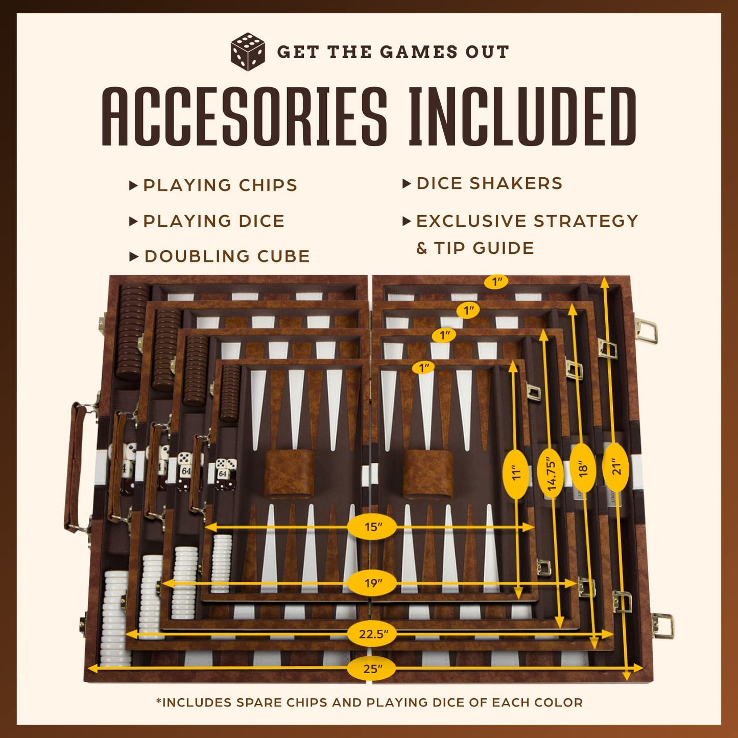 Get The Games Out Top Backgammon Set - Classic Board Game Case - 2 Players - Best Strategy & Tip Guide - Available in Small, Medium and Large Sizes