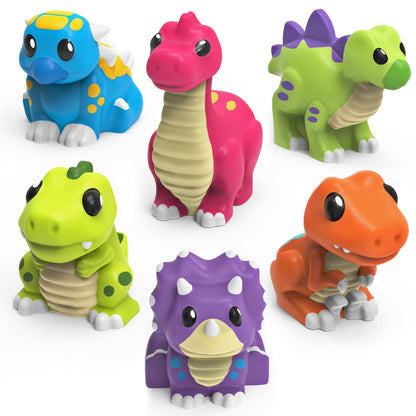 Tub Works® Dinosaur Mold Free Bath Toys, 6 Pack | Sealed, No Hole Bath Toys Design Keeps Moisture Out | Soft, Squeezable & Float on Water | Easy-Grip