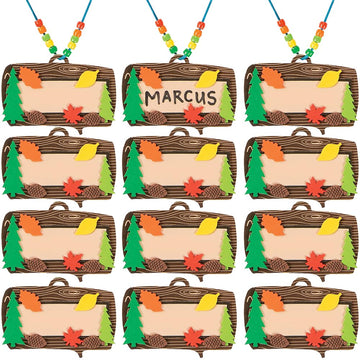 Fun Express Camp Name Tag Necklace Craft Kit -12 - Crafts for Kids and Fun Home Activities - Vacation Bible School Supplies/Decor