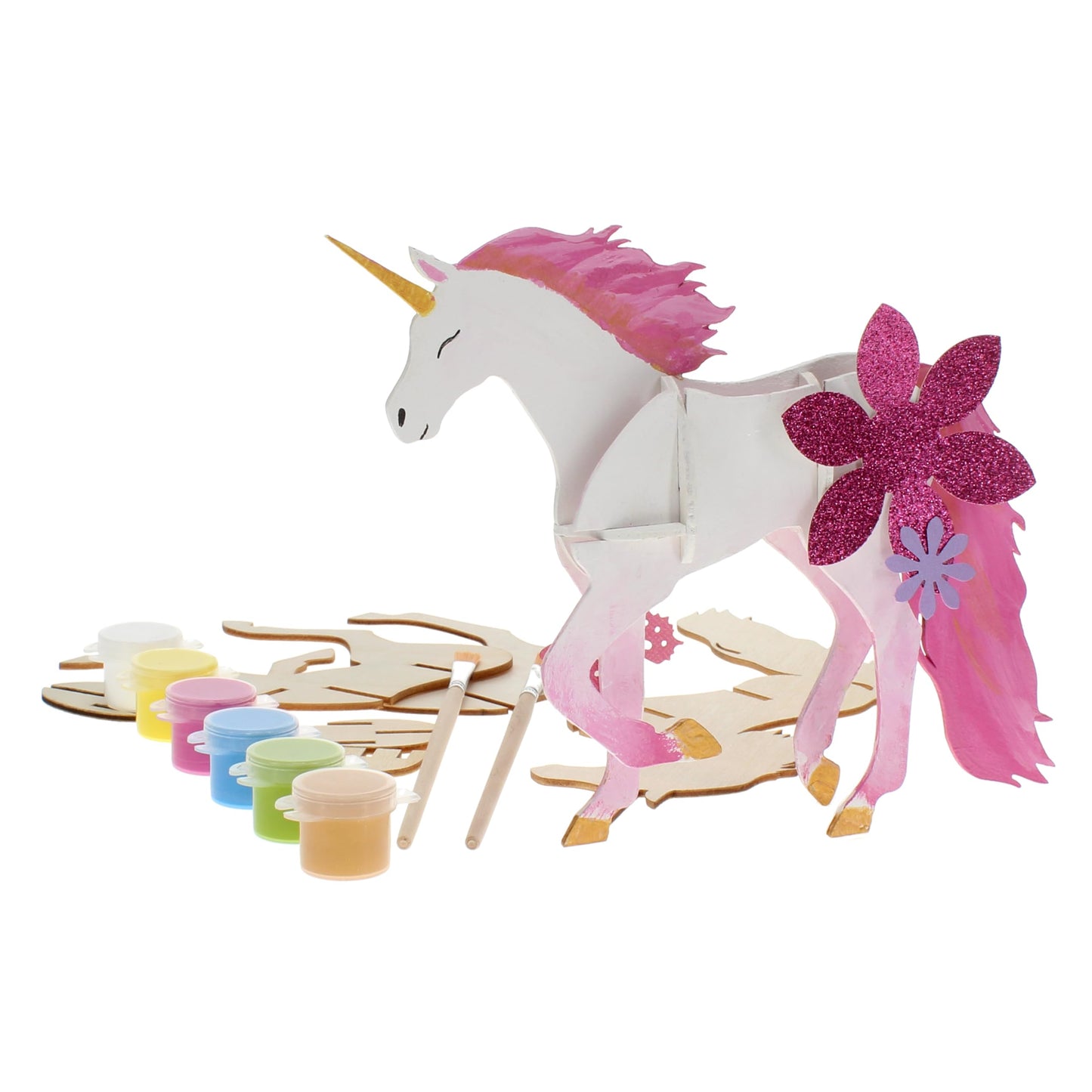 LEISURE ARTS - 3D Puzzle, 14 Piece Kit, Wood Build It Unicorn, Wood Building Kits, DIY Projects, Wooden 3D Puzzles, Kits for All Ages, Building Kits