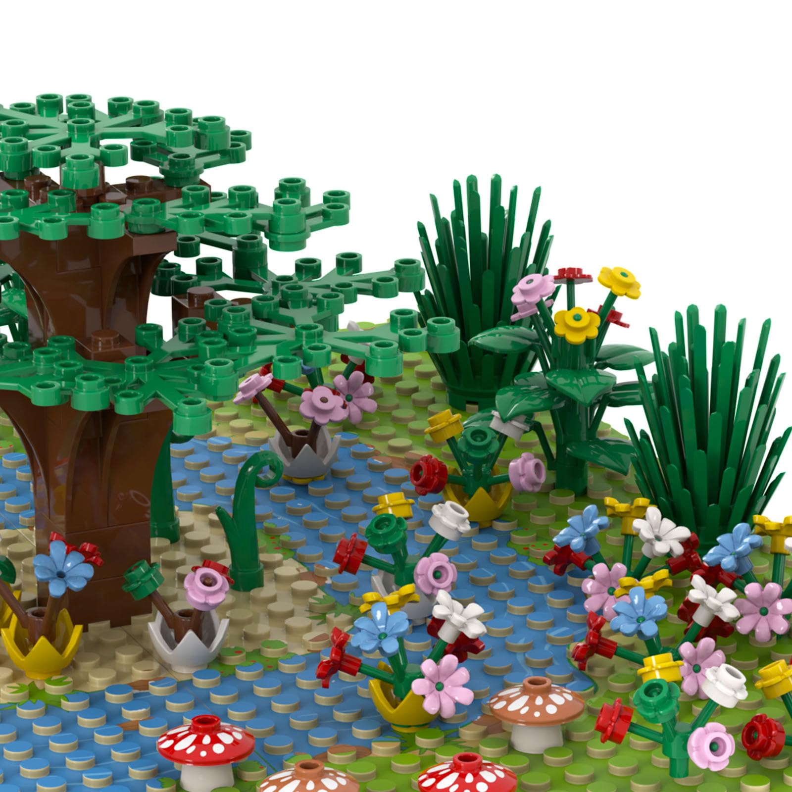 LANMANUO Garden Plants Building Bricks Set, 310PCS Flowers Bushes Trees Palm Leaves Vines Grass Accessories, Jungle Forest Park DIY Scene Blocks