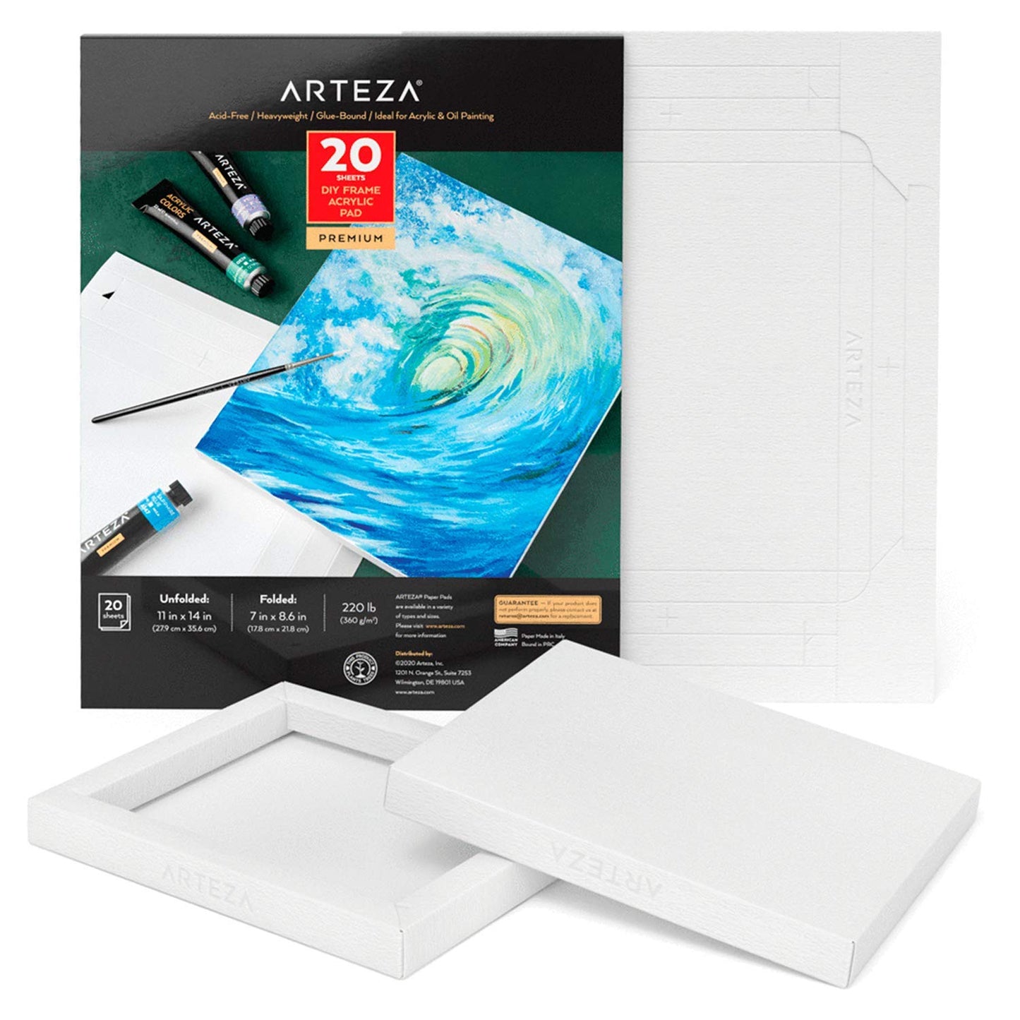 ARTEZA Acrylic Art Paper Foldable Canvas Pad, 7x8.6 Inches, 20 Sheets, DIY Frame