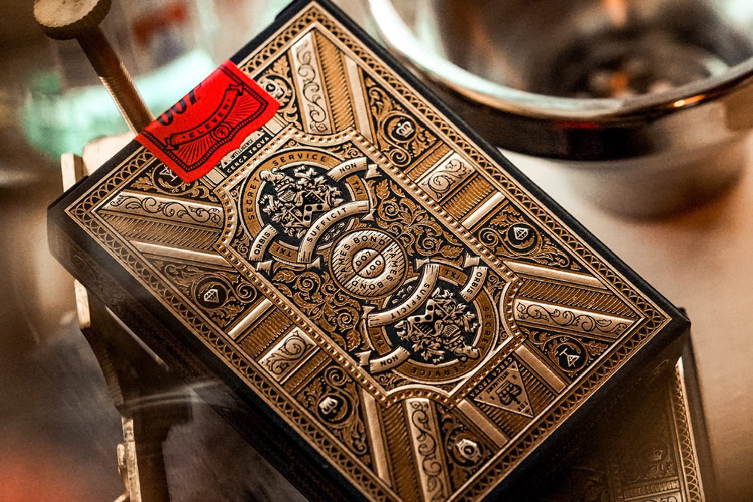 theory11 James Bond 007 Playing Cards - Gold Foil Spy Movie Poker Deck with Custom Aces, Jokers & Court Art for Magic, Cardistry, Game Night, Gifts