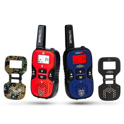 Walkie Talkies for Kids - Set of 2 Long-Range 22 Channel Portable Radios w/Built-in Flashlight, LCD Screen & 8 Interchangeable Theme Plates - Play