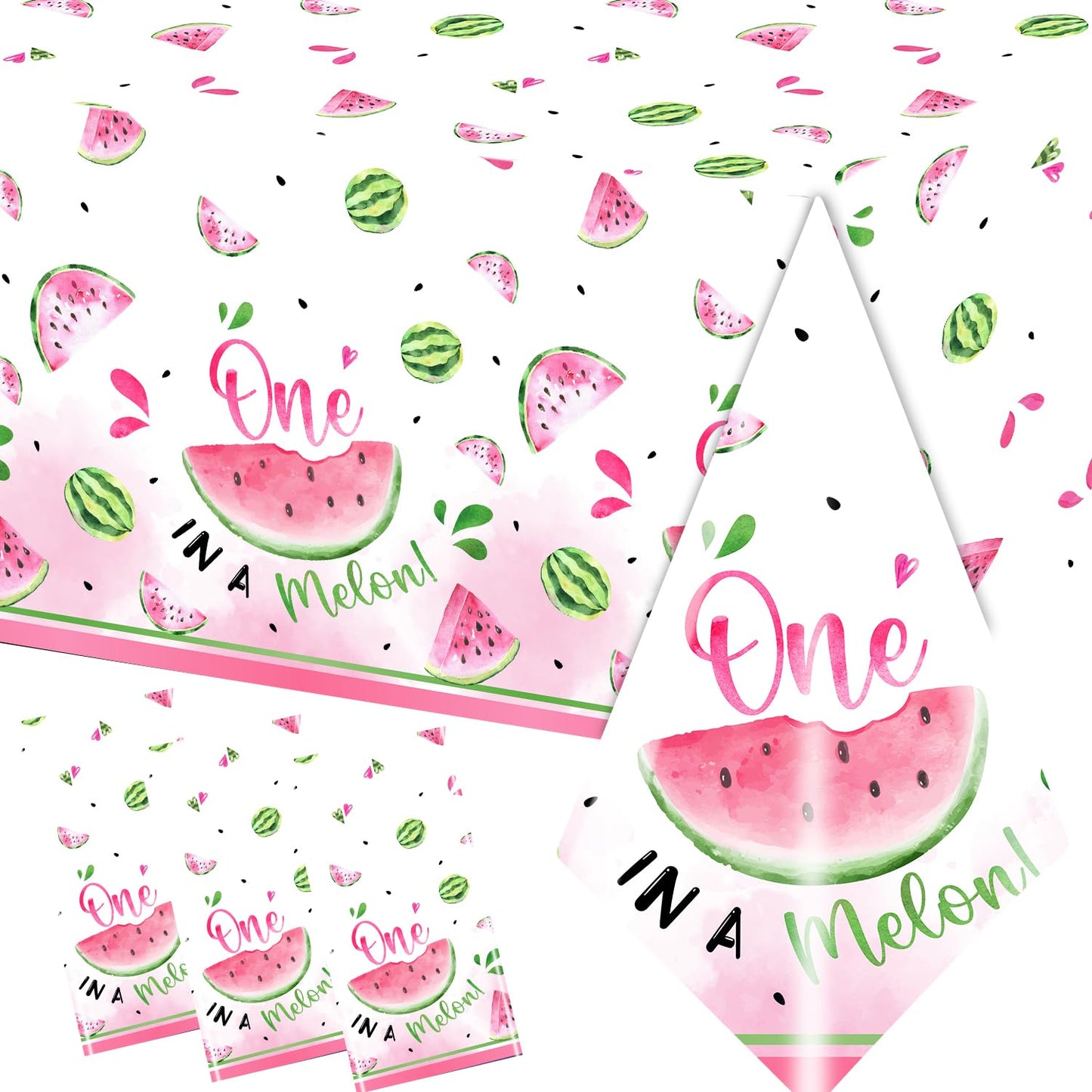Gupesxu Watermelon Party Supplies,3Pack Watermelon Party Tablecloth One in A Melon Birthday Decorations Summer Theme Table Cover for First