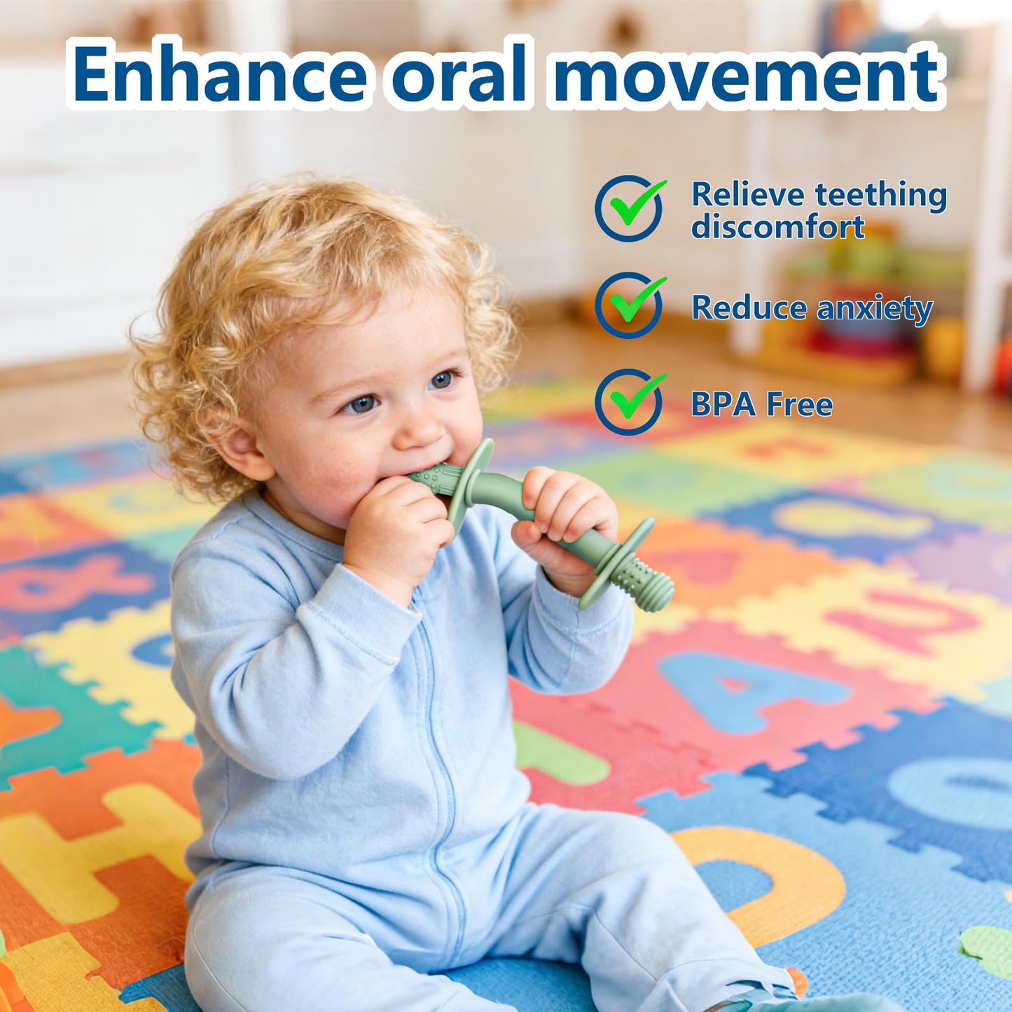 WALULAN Teething Toys for Babies 36+ Months, 5 Pack Silicone Teething Straws,Soft Chewable Sensory Aid for Molar Discomfort, Infant Oral Development