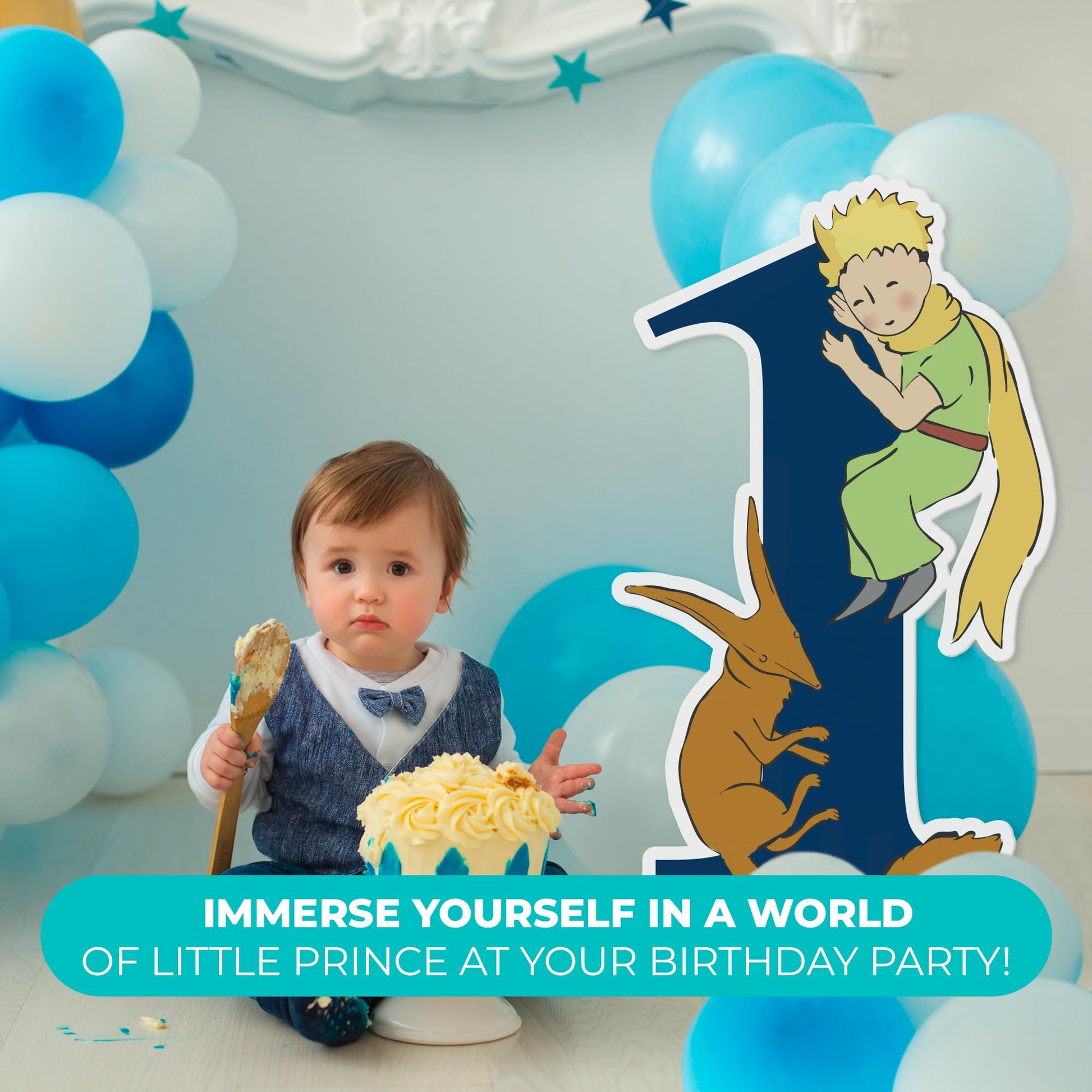 EGD The Little Prince & Fox Birthday Numbers Backdrop - PVC Party & Birthday Supplies - Support with Double-Sided Tape - Multiple Size Options