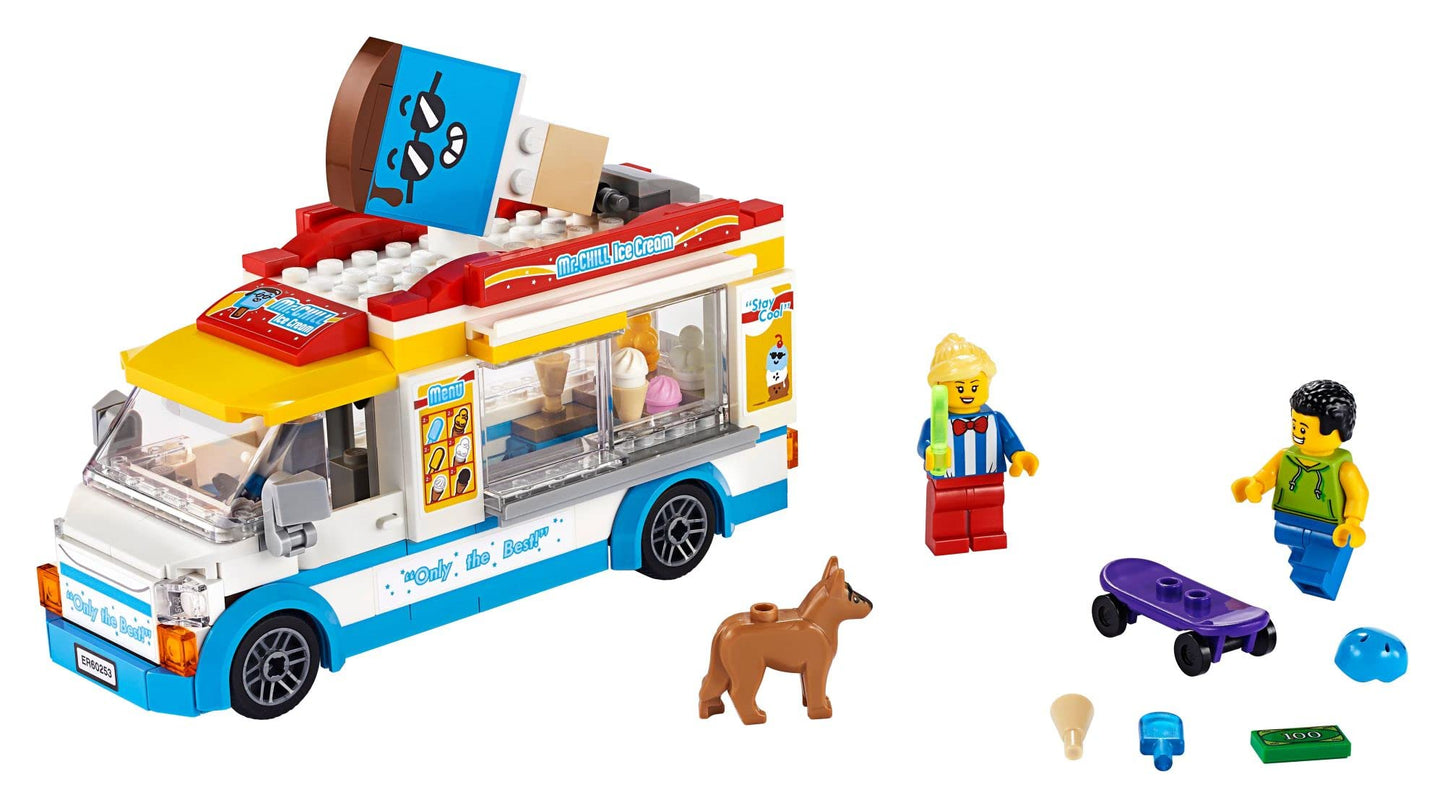 LEGO City Ice Cream Truck Van 60253 Building Toy Set - Featuring Skater Minifigures, Skateboard, and Dog Figure, Fun Gift Idea for Boys, Girls,