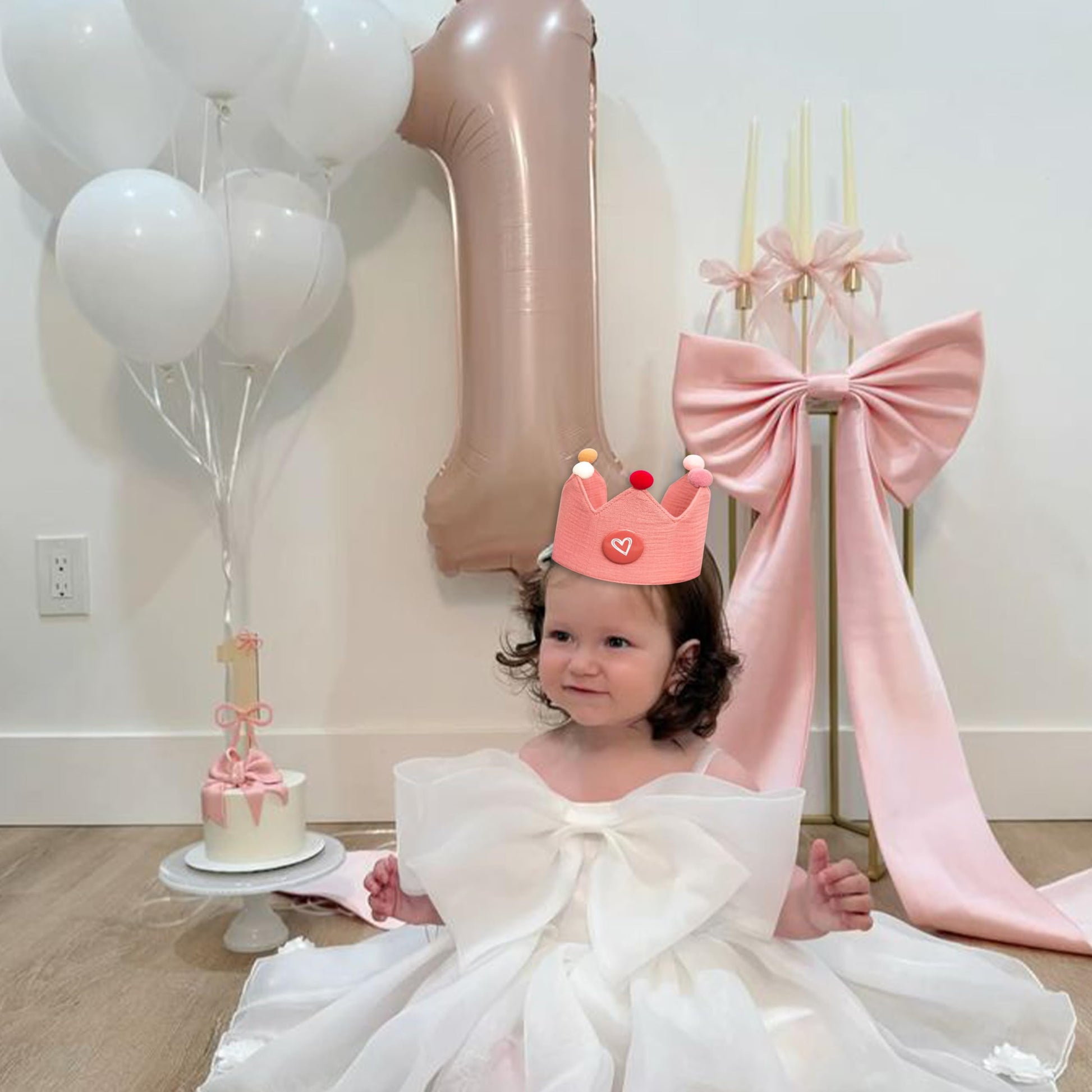 Sherkarmiu Cute Pink Girls Crown Hat with 1-10 Number Badges - Soft Fabric Tiara for Birthday Party Hat Dress Up, Princess Photo Prop