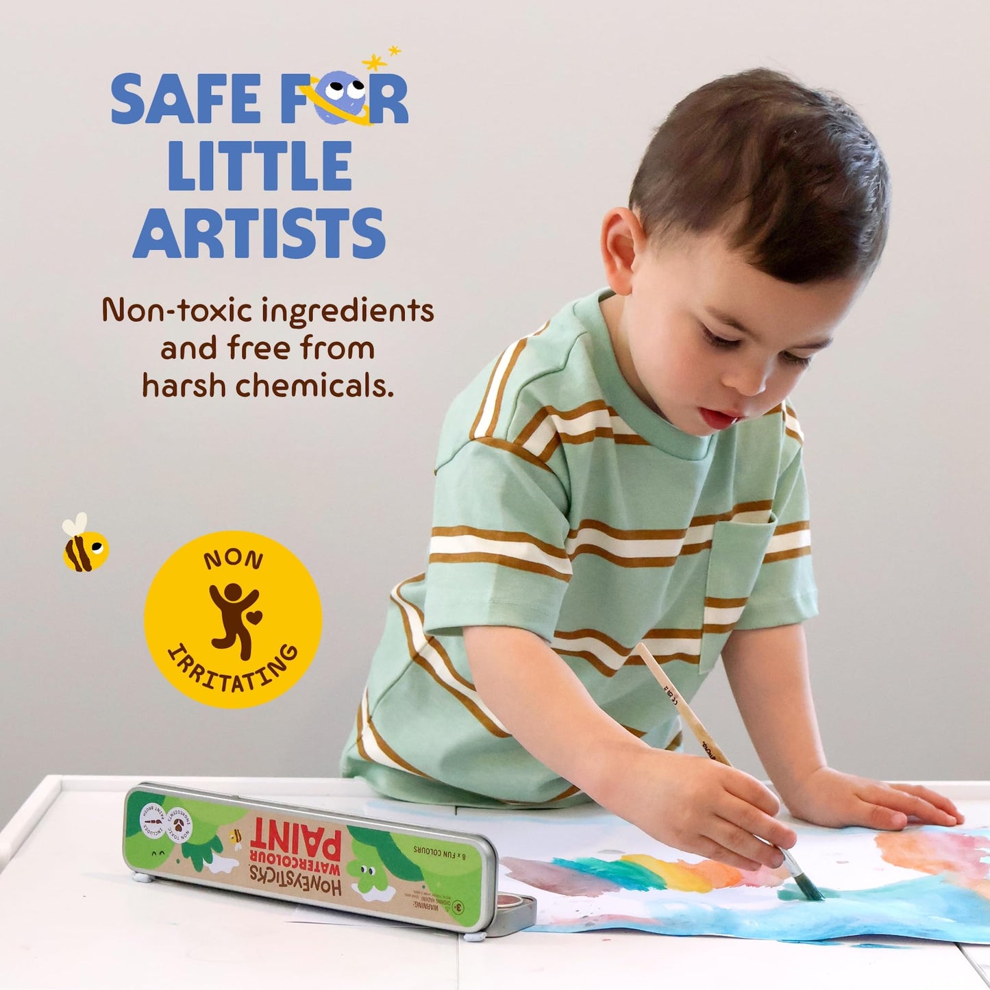 Honeysticks Non-Toxic Watercolor Paint Set for Kids and Toddlers - 8 Vibrant and Long Lasting Colors with Brush - Natural and Food Grade Ingredients