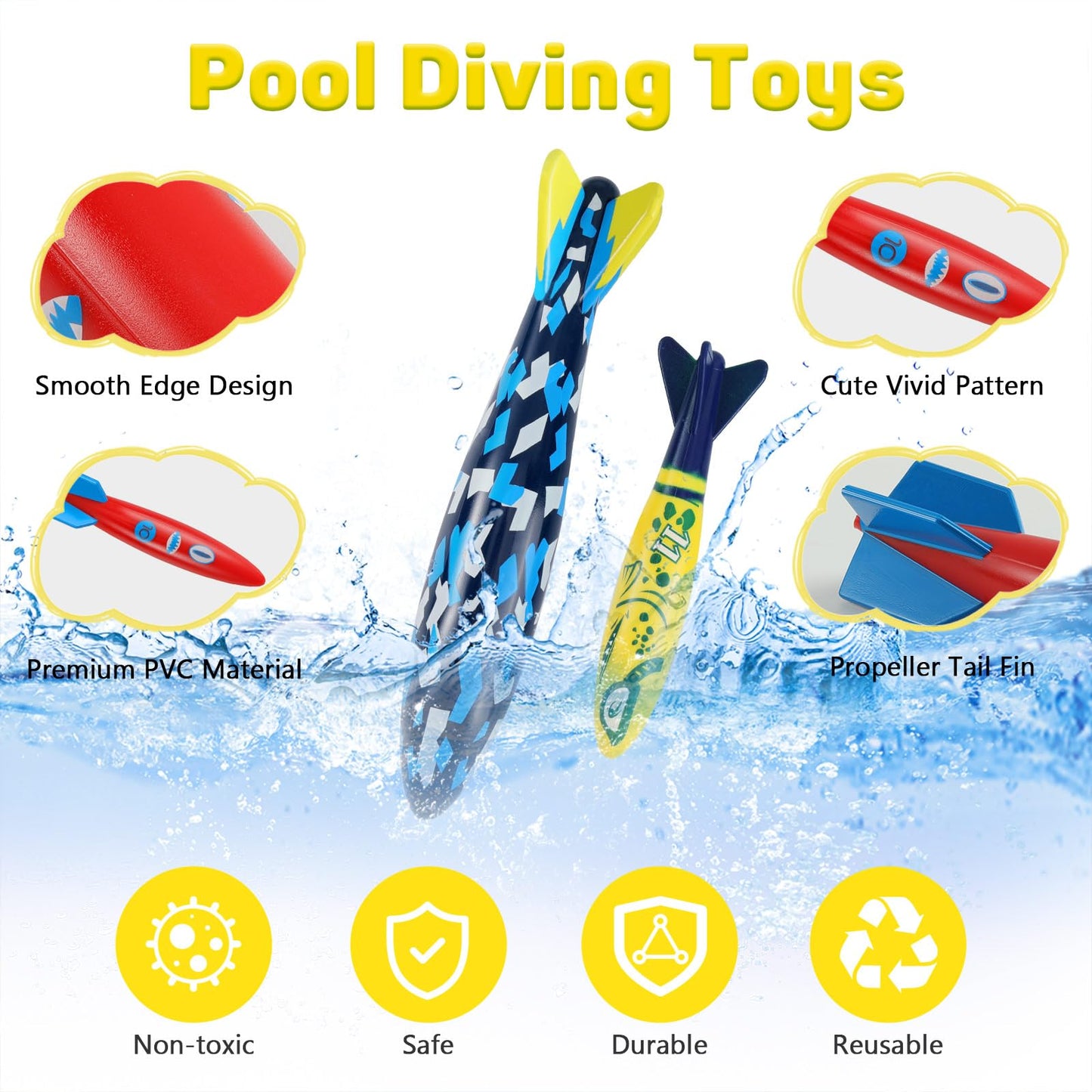 MoKo 10 Pack Pool Torpedo Toys, Water Diving Rockets for Kids & Adults
