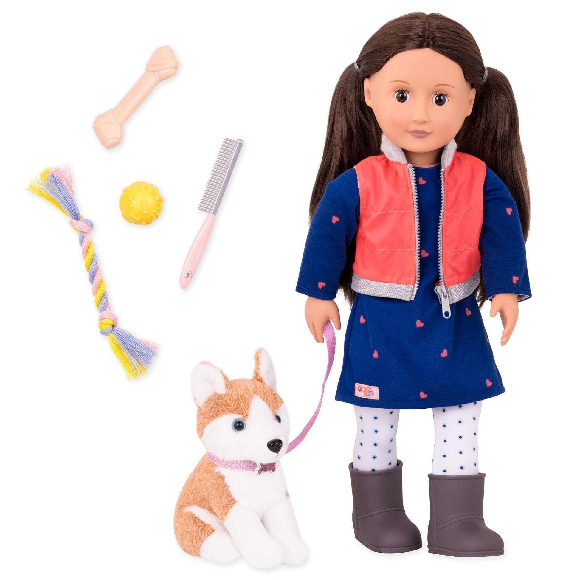 Our Generation- Leslie and Pet Husky- Accessories, Pets & 18 inch Dolls - for Girls Ages 3 Years & Up