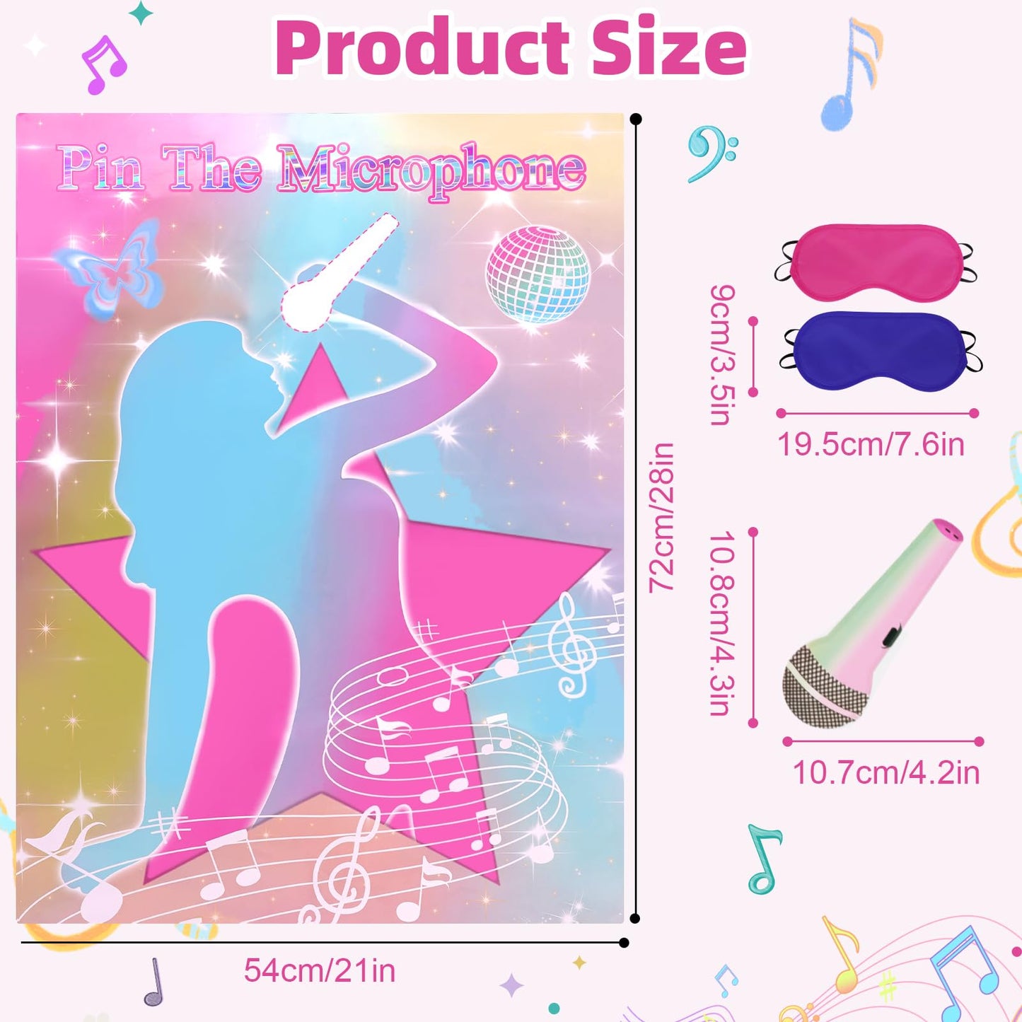 JUNUO Pin The Microphones On The Famous Singers Party Games, Suitable for Music-Themed Party Supplies Decoration, Pop Singers Party,Pink Girl