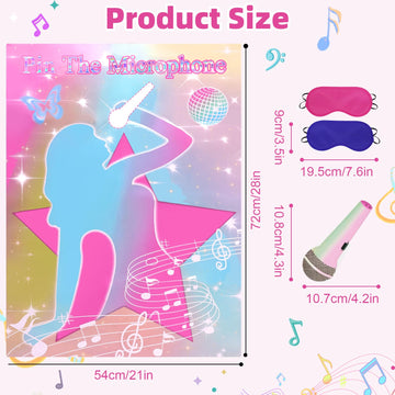 JUNUO Pin The Microphones On The Famous Singers Party Games, Suitable for Music-Themed Party Supplies Decoration, Pop Singers Party,Pink Girl