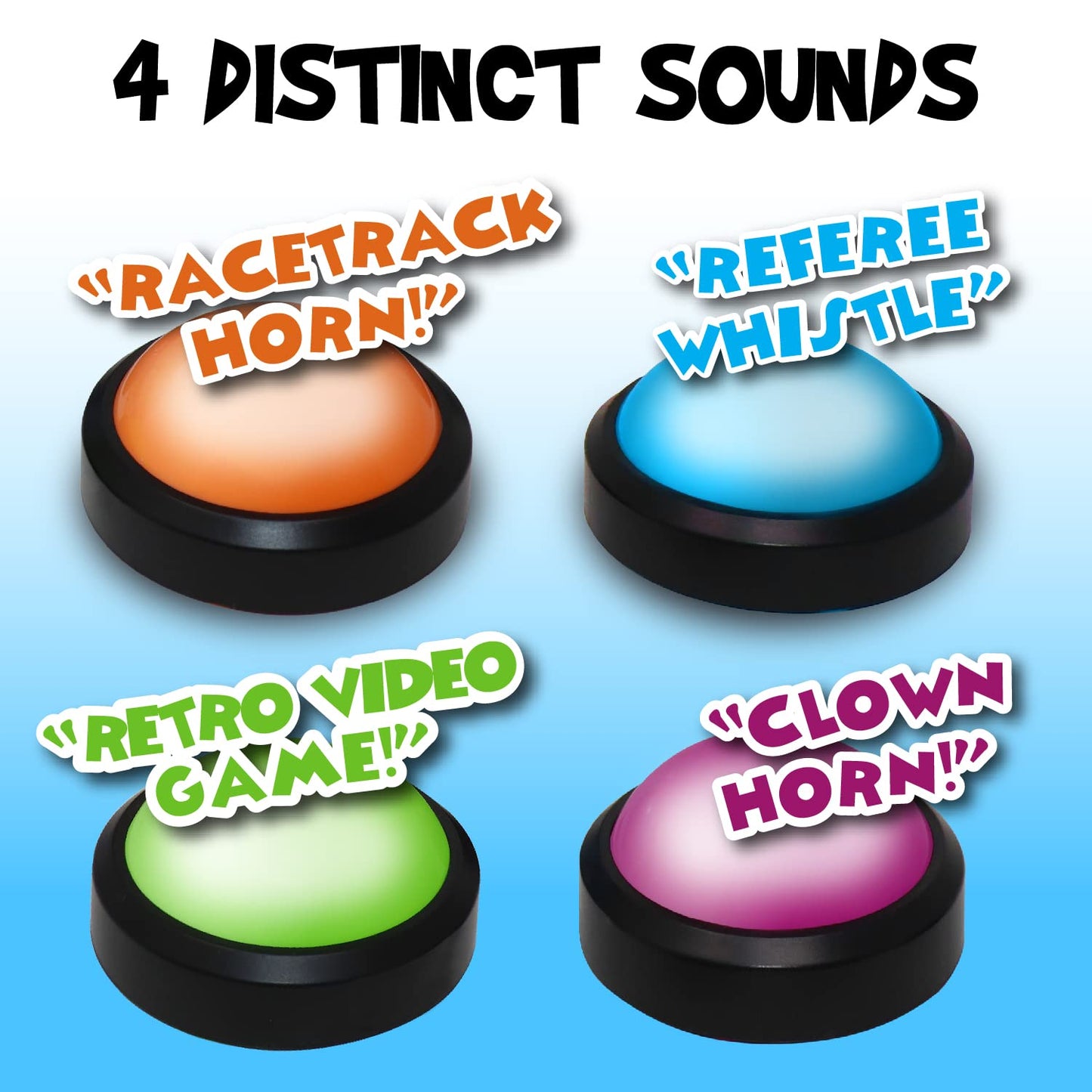 Teacher's Choice 4 Pack Light Up Game Buzzers with Unique Loud Sounds for Each Buzzer | Great for Trivia Games, Family Feud, Jeopardy, Competition