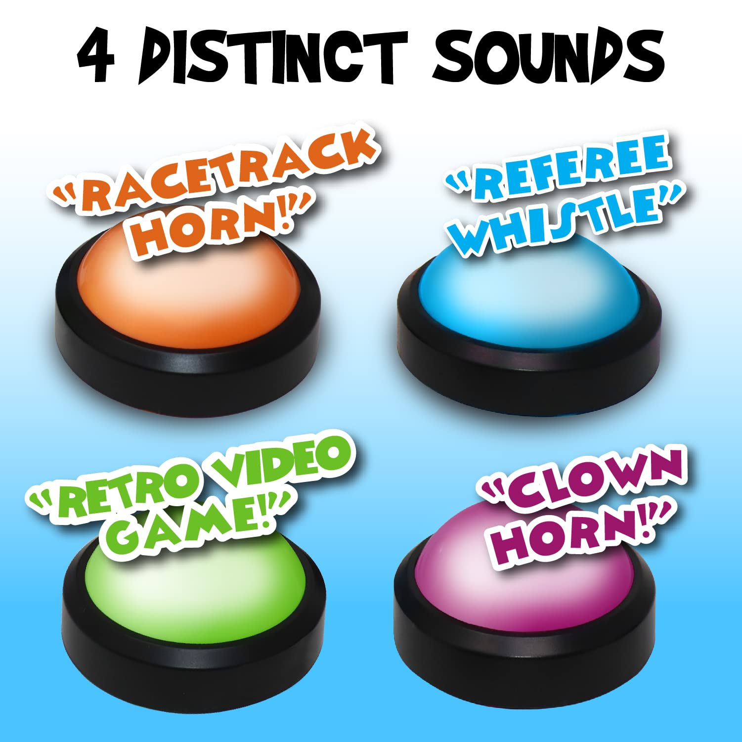 Teacher's Choice 4 Pack Light Up Game Buzzers with Unique Loud Sounds for Each Buzzer | Great for Trivia Games, Family Feud, Jeopardy, Competition