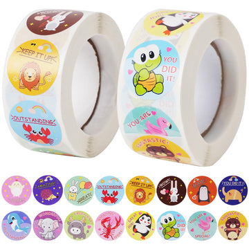 KELOOF 2 Rolls Reward Stickers for Kids Classroom,1000 Pieces Motivational Stickers for Teacher School Home Office and Party (16 Designs,1" in