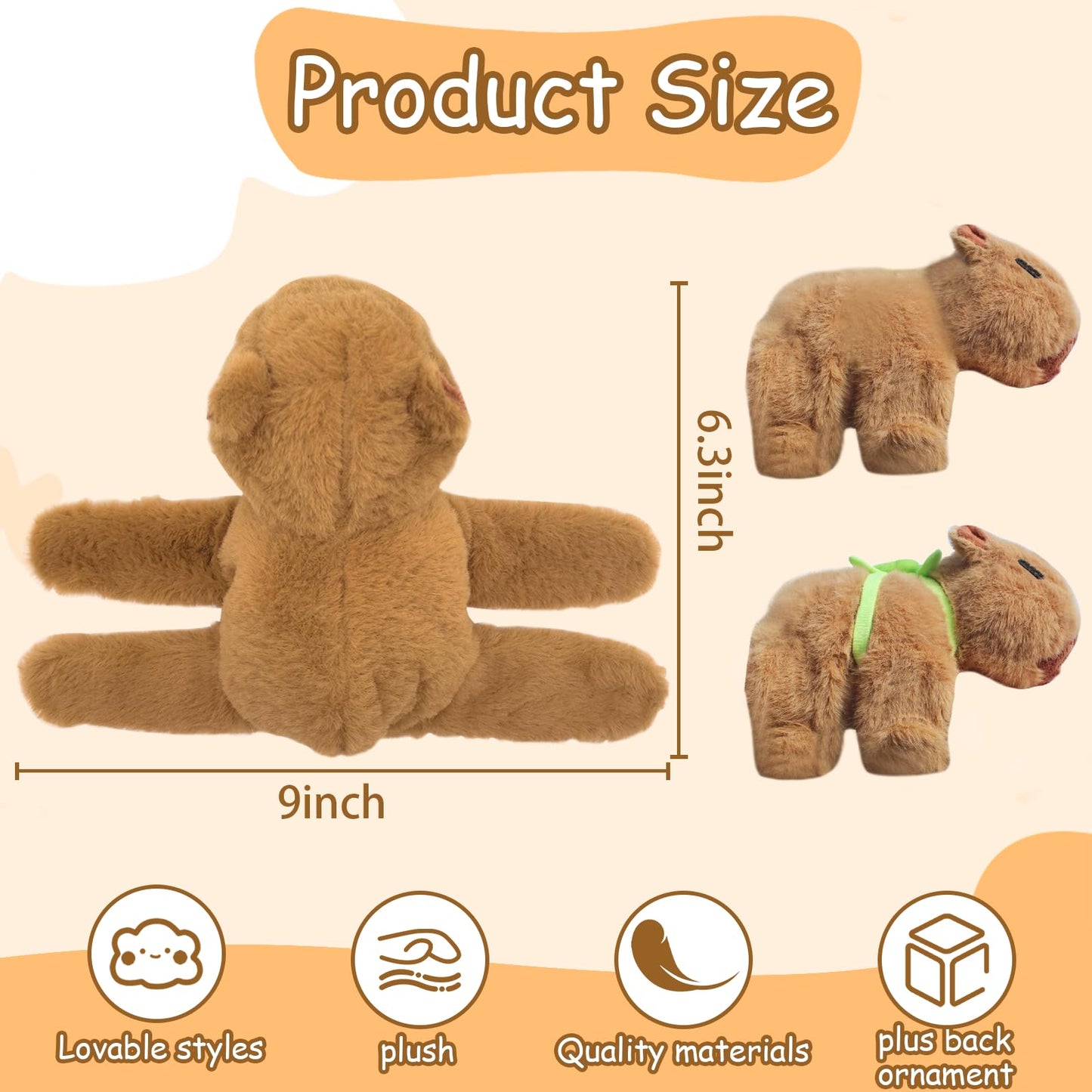 WUEURU 2 Pcs Animal Slap Bracelets Capybara Plush Toy, Cute Capybara Slap Bracelet 9'' Plush Toy for Christmas Birthday Party Favor Supply