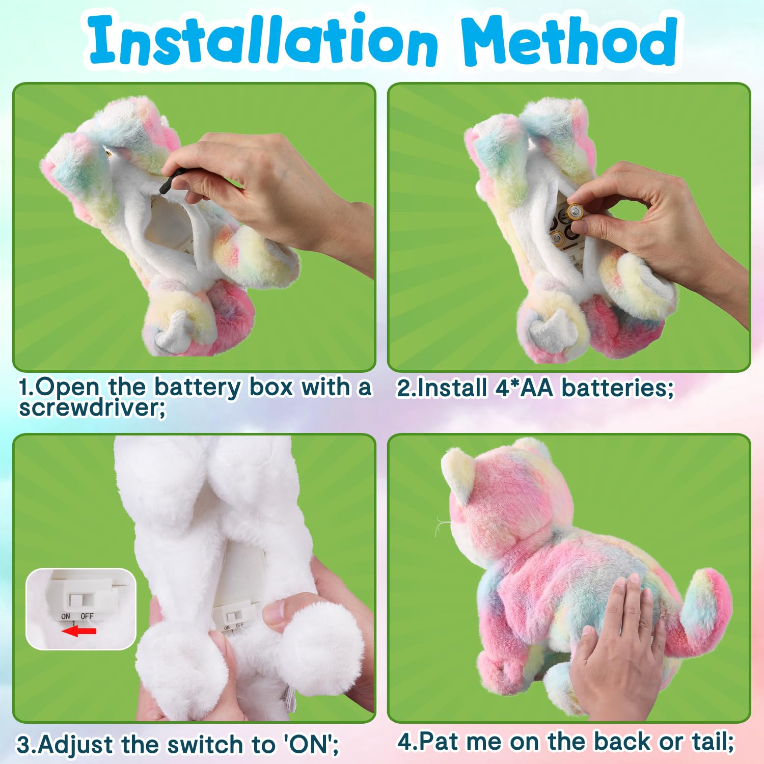 Colorful Plush Robot Cat Stuffed Animal Interactive Cat Robot Toy, Robotic Cat Barking Meow Kitten Touch Control, Animated Kitty Cat Pet, Robot Kitty