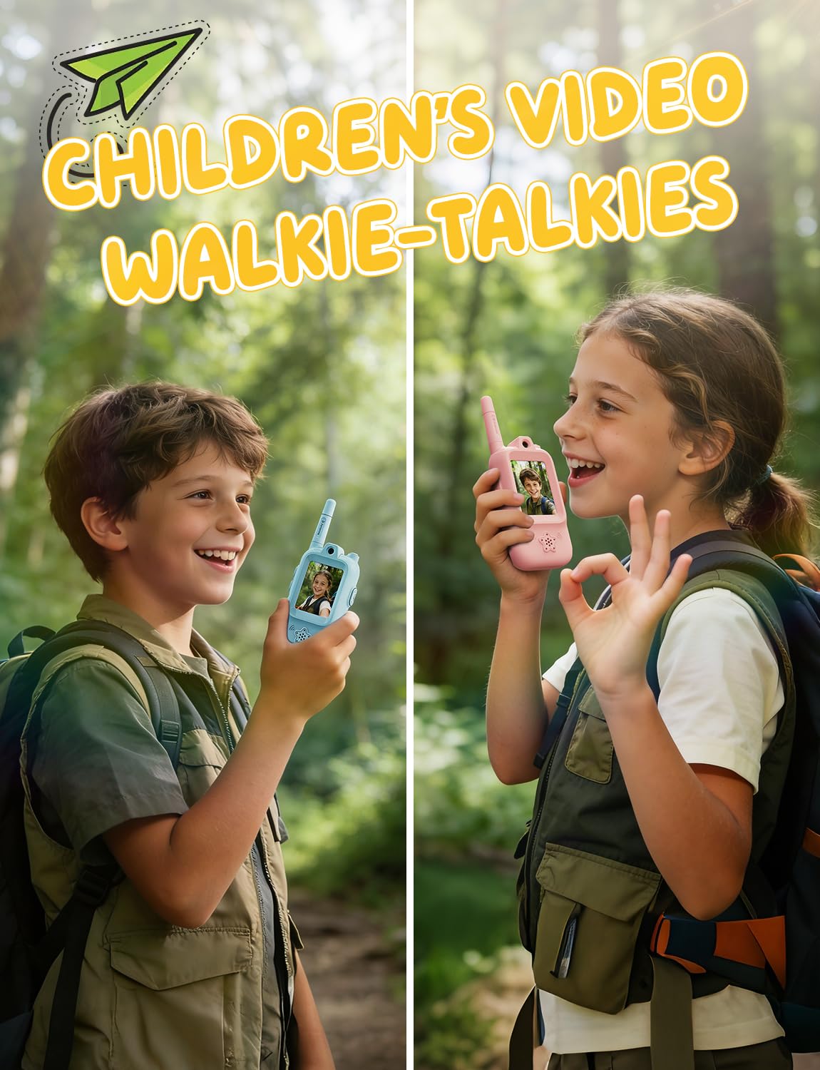 Video Walkie Talkies for Kids, Handheld 2 Pack Rechargeable Video Intercom Kids Walkies Talkies, Indoor Outdoor Toys for Family Games, Outside