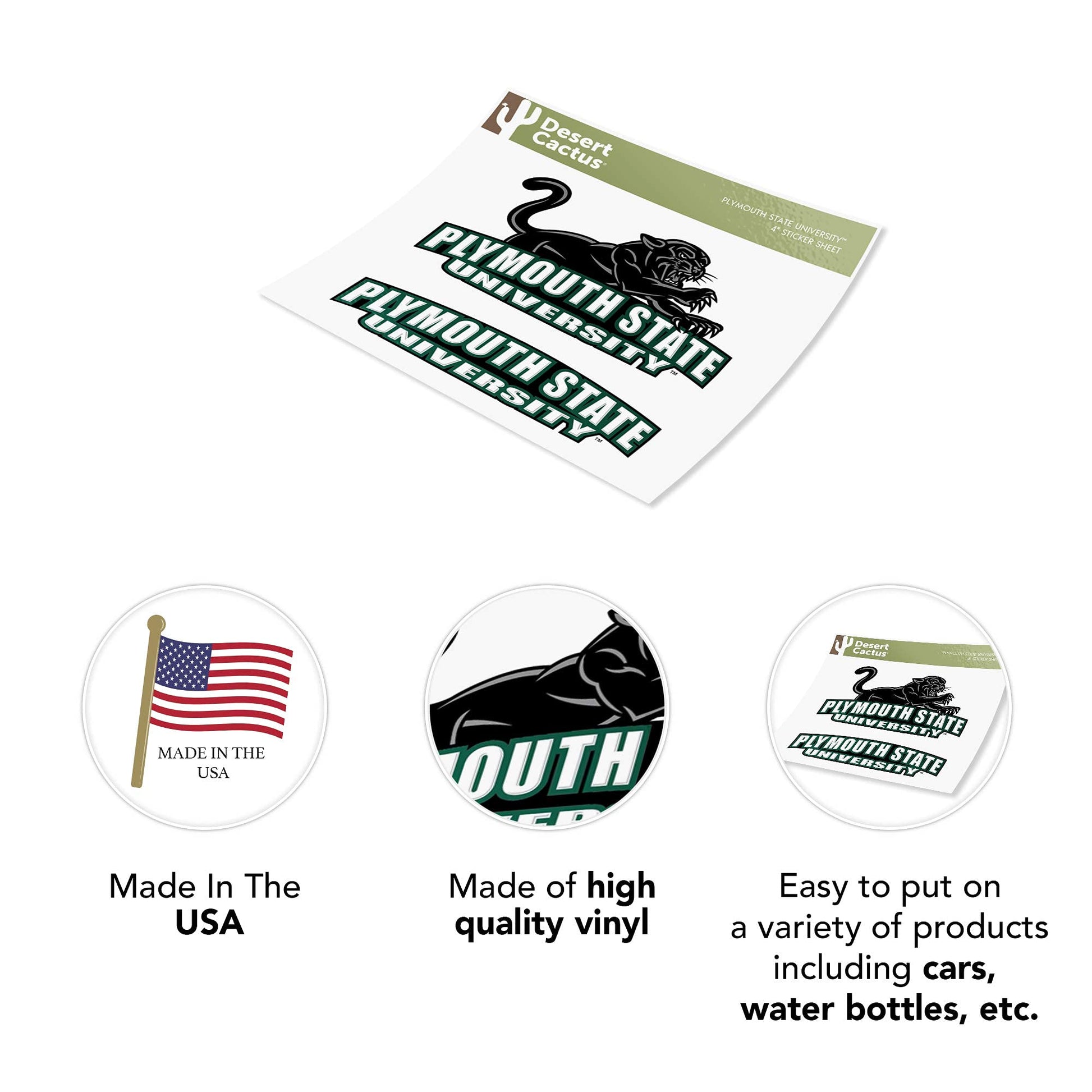 Desert Cactus Plymouth State University Sticker Panthers Vinyl Decal Laptop Water Bottle Car Scrapbook (4 Inch Set V1)