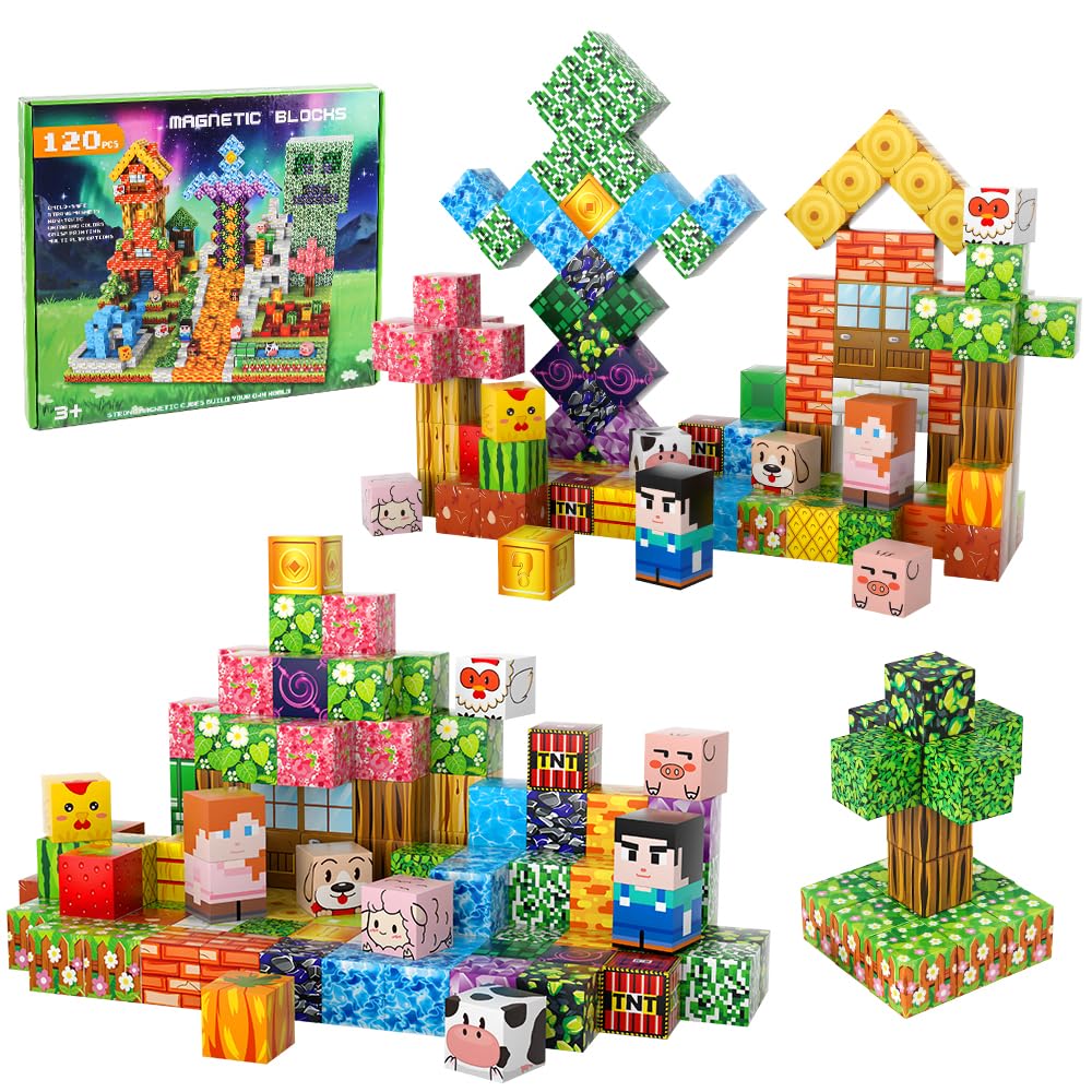 Tabitgs Magnetic Blocks, 120-Piece 0.8in Building Magnet Game Set, Stacking Building Blocks Cubes Magnets for Kids, STEM Sensory Creative Toys Games