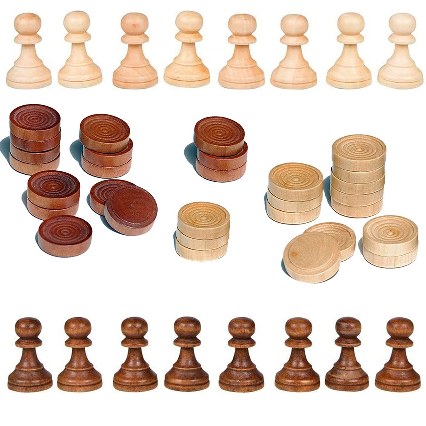 NiSotieb 2 in 1 Chess Pieces Wood Chess Pieces + Checker Pieces Without Board (3.5 inches)