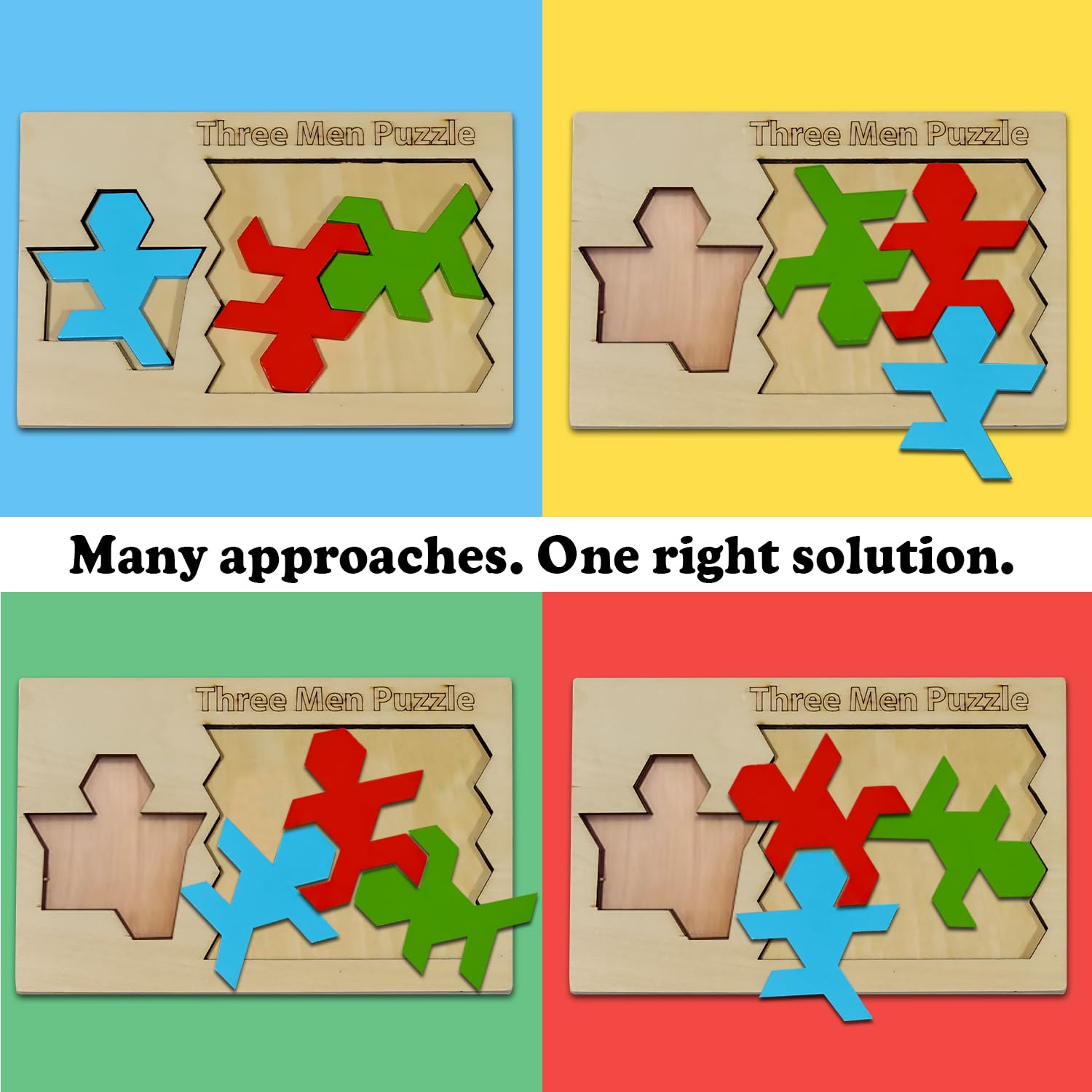 Palmetto Puzzle Works Three Men Wooden Brain Teaser Game Shape Challenge for Ages 14+ Educational Logic Game for Teens Adults STEM Wooden Puzzle Toy