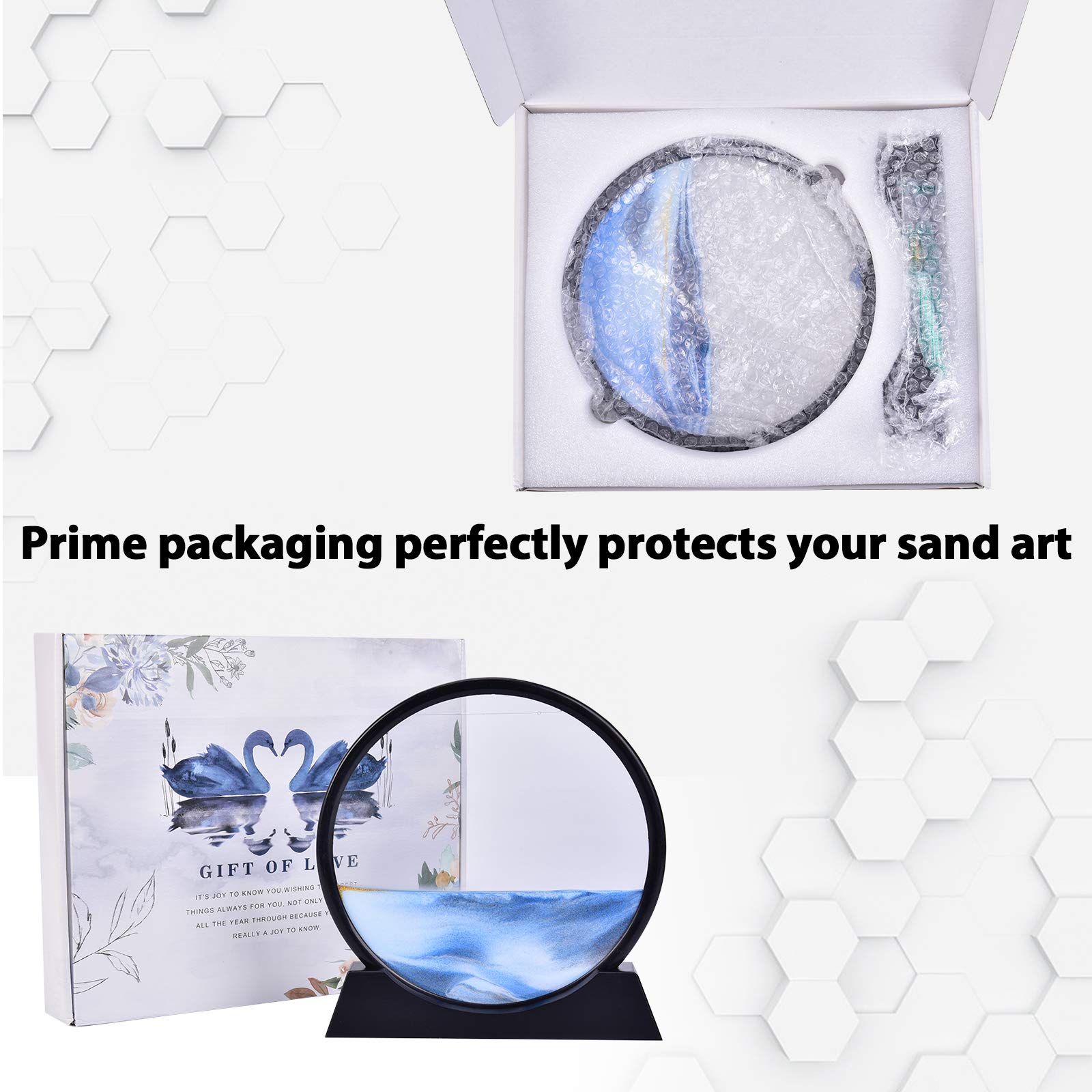 SNNplapla Moving Sand Art Picture Sand Art Liquid Motion Round Glass 3D Deep Sea Sandscape in Motion Display Flowing Sand Frame Desktop Art