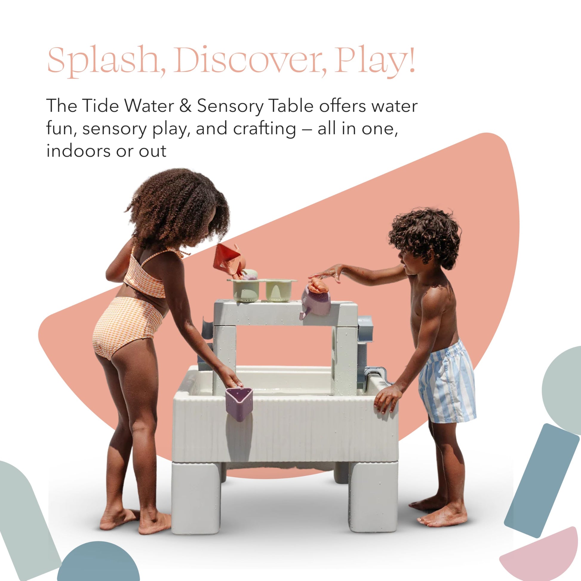 PLAYSMOL Tide Water & Sensory Table, 3-in-1 Play Sand Table with Lid, Toddlers & Kids Indoor Outdoor Activity Water Station, Ages 18 Months+