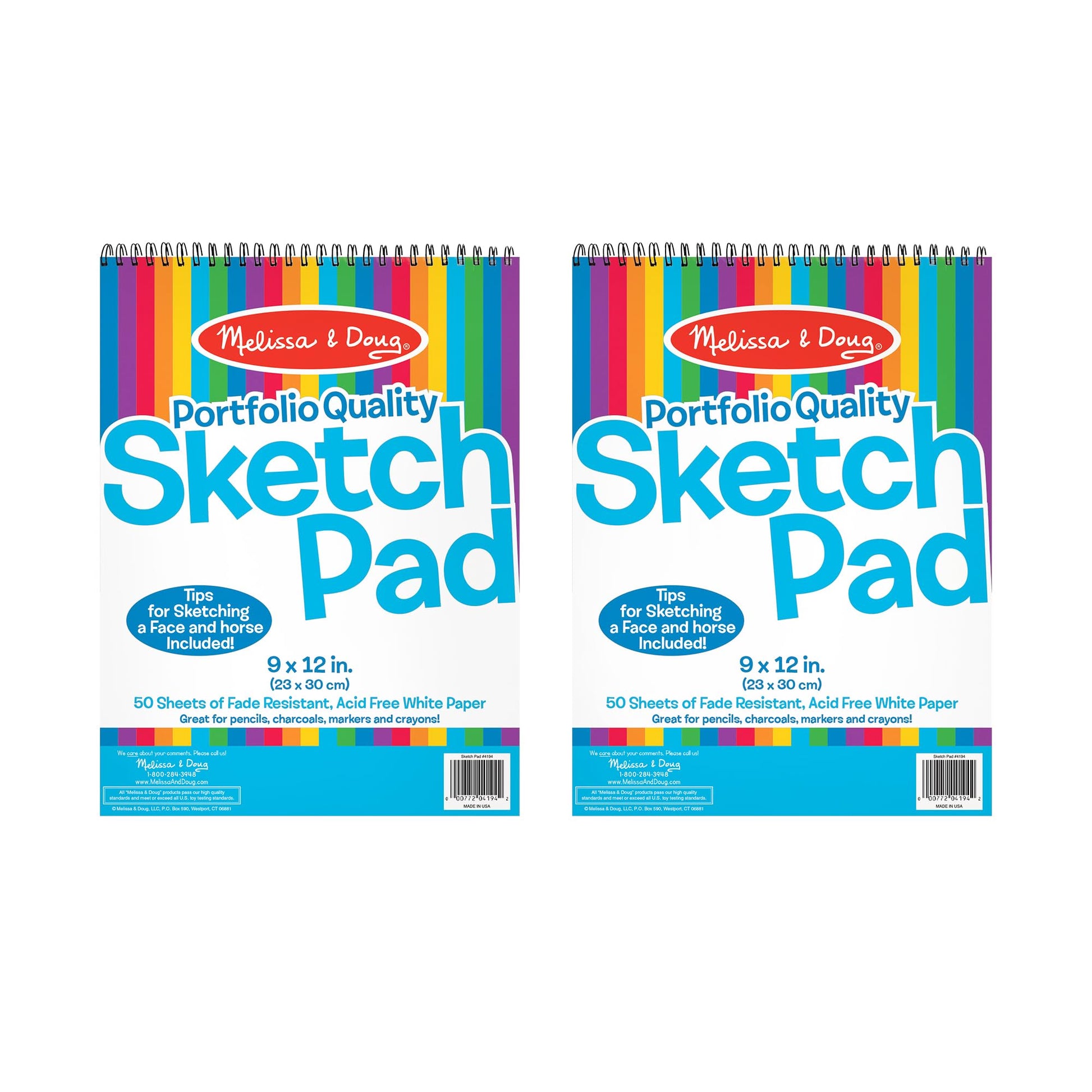 Melissa & Doug Drawing Paper, Sketch Pad, 2-Pack Bundle for Coloring, Writing or Painting (9 x 12 inches) - 50 Sheets Each, Kids Drawing Pad & Art