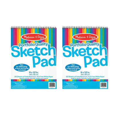 Melissa & Doug Drawing Paper, Sketch Pad, 2-Pack Bundle for Coloring, Writing or Painting (9 x 12 inches) - 50 Sheets Each, Kids Drawing Pad & Art
