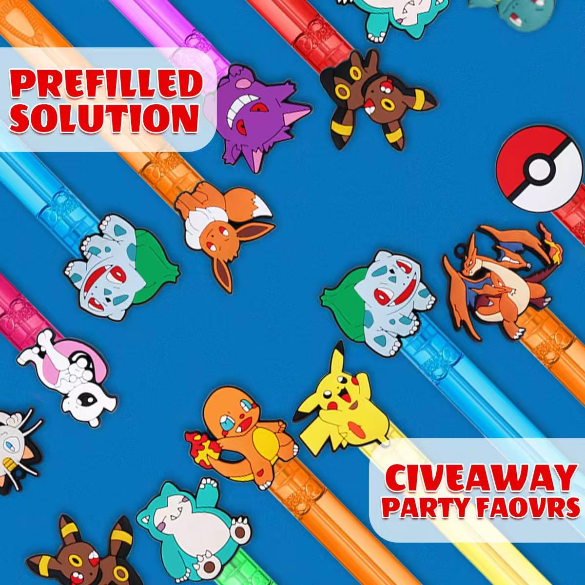 Pokemon Birthday Party Favors,24 Pcs Bubble Wands for Kids,Bubble Wand for Birthday Party Supplies Decorations,Classroom Prizes Goodie Bag Stuffers