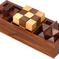 TOSQP27 Gift Wooden Brain Teaser Puzzle Set for Adults & Teens - 3-in-1 Interlocking Burr, Snake Cube & Star Puzzle with Handmade Wooden Storage Box