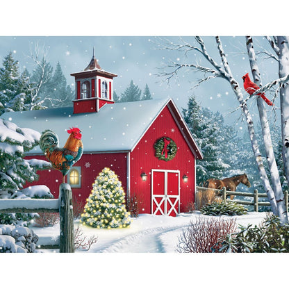 Bits and Pieces - 500 Piece Jigsaw Puzzle for Adults - Winter Barn II - Christmas Holiday Horse Jigsaw Puzzle by Artist Alan Giana, Completed Puzzle