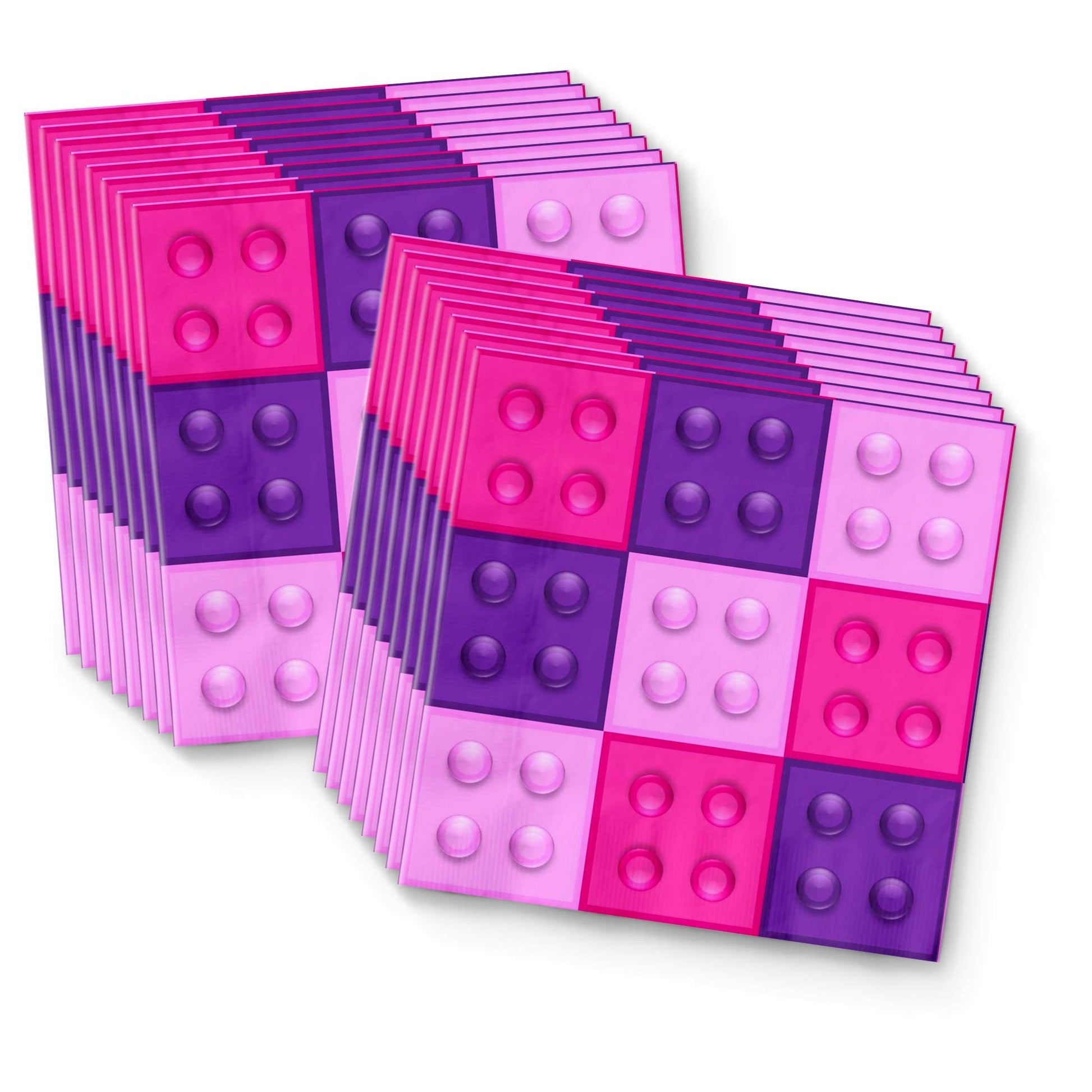 Pink Building Blocks Birthday Party Supplies Set Plates Napkins Cups Kit for 16