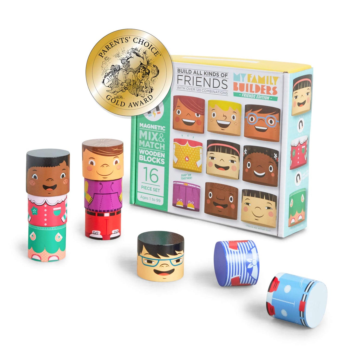 My Family Builders 16-Piece Magnetic Wooden Friends Set, Diversity Dolls