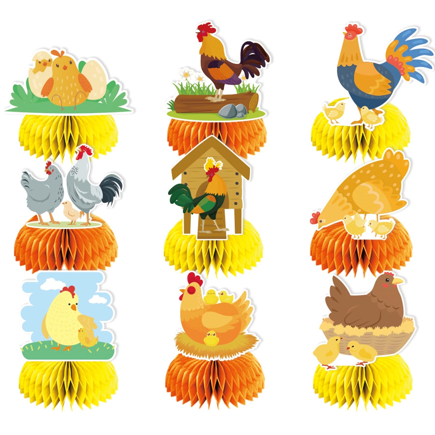 9 PCS Chicken Honeycomb Centerpieces Table Decorations Chicken Table Centerpieces for Chicken Party Supplies Chicken Birthday Party Decorations Farm