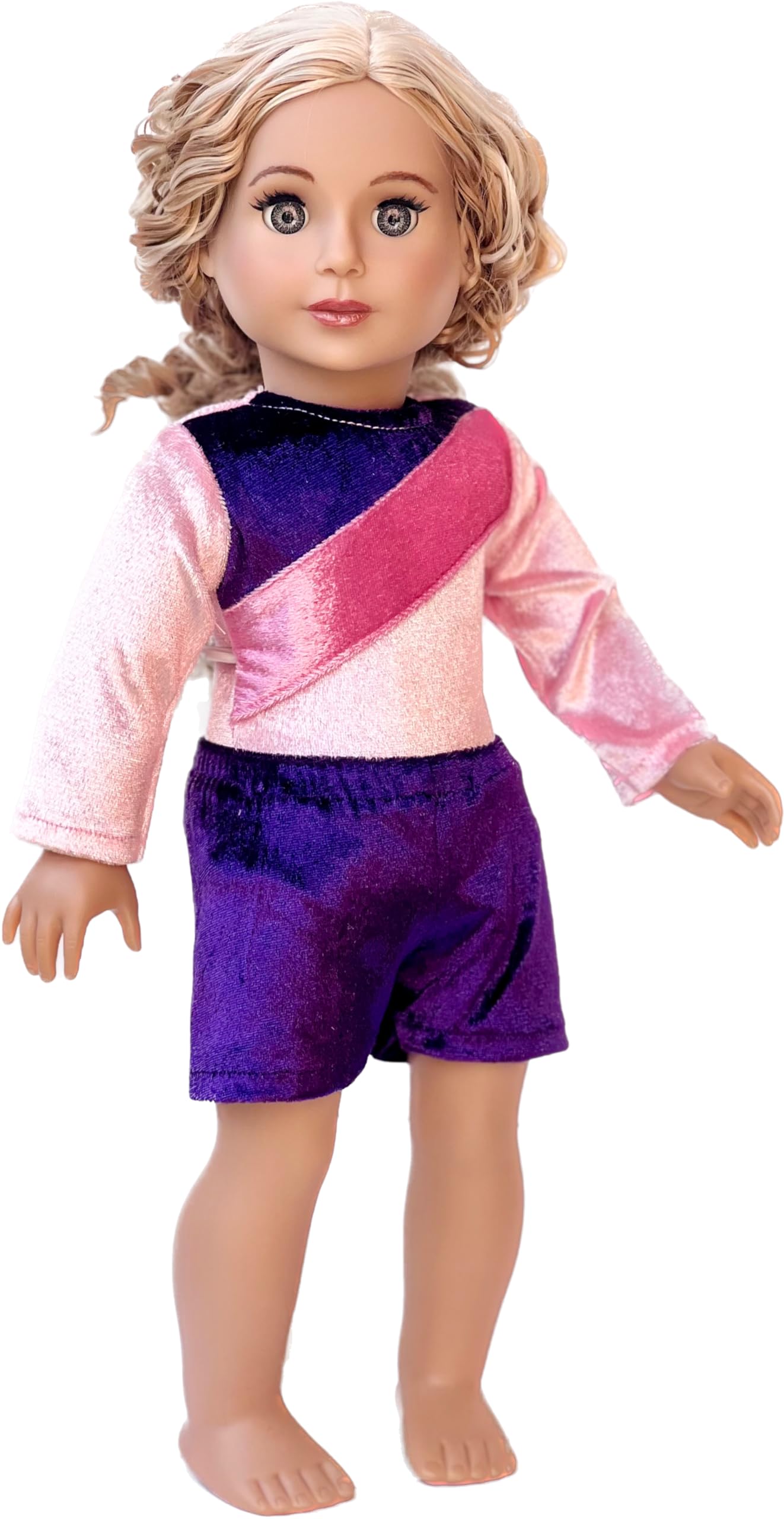 Little Gymnast - 2 Piece Outfit - Pink and Purple Gymnastic Leotard with Shorts - 18 inch Doll Clothes (Dolls not Included)